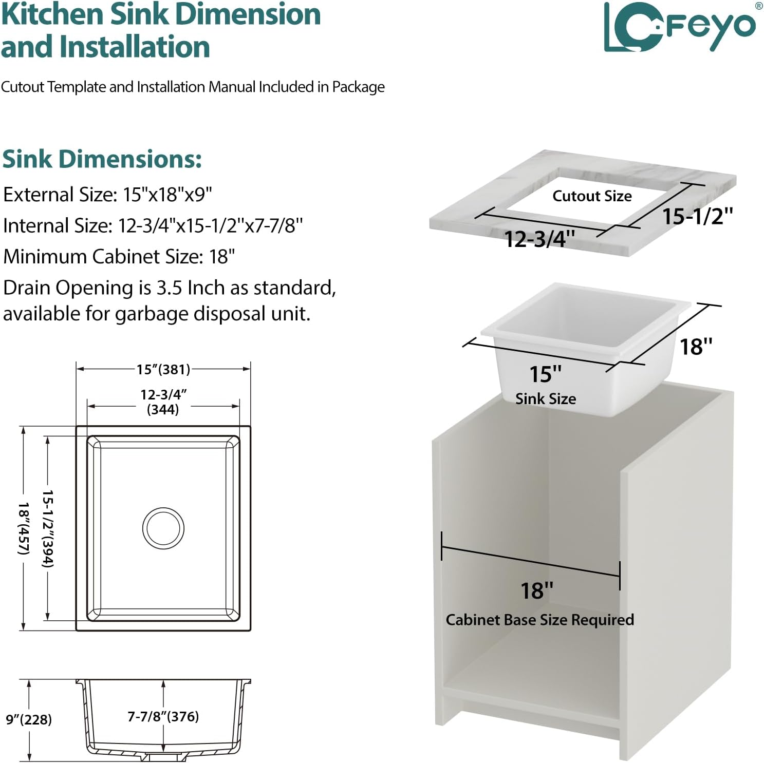 15 Granite Composite Bar Sink White - Lofeyo 15 inch Small Granite Sink Undermount Quartz Classic Under Counter Ledge Single Bowl Kitchen Sinks Basin(15in x18in )