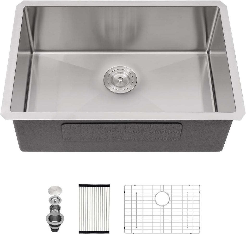 27in  x 18in  Undermount Kitchen Sink 16 Gauge 304 Stainless Steel Handmade Kitchen Sink Single Bowl Under Counter Deep Kitchen Sink Basin