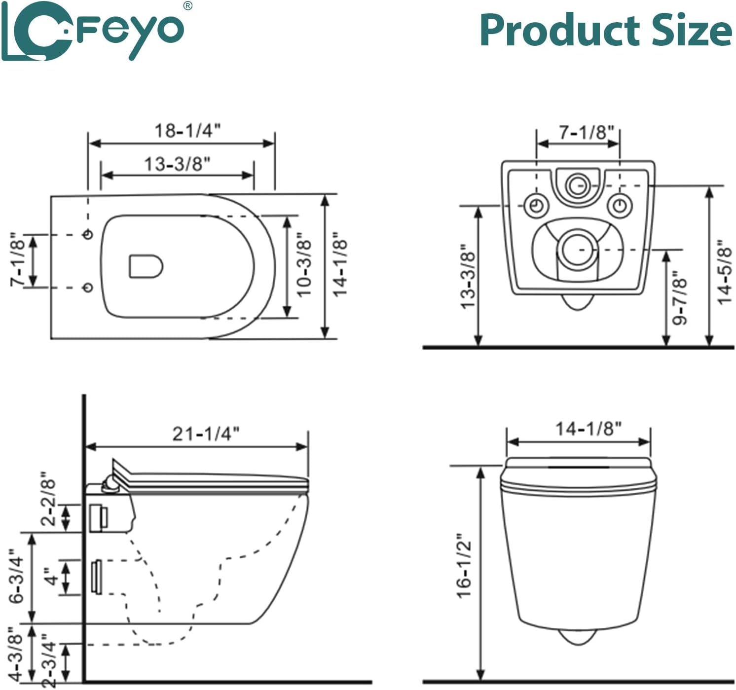 Wall Mount Toilet Elongated Dual Flush Toilet 1.28 GPF One Piece Toilet Compact Flush Toilet With Comfortable Seat Hight Powerful Quick Modern Standard White Bathroom Toilet LOF-T1020