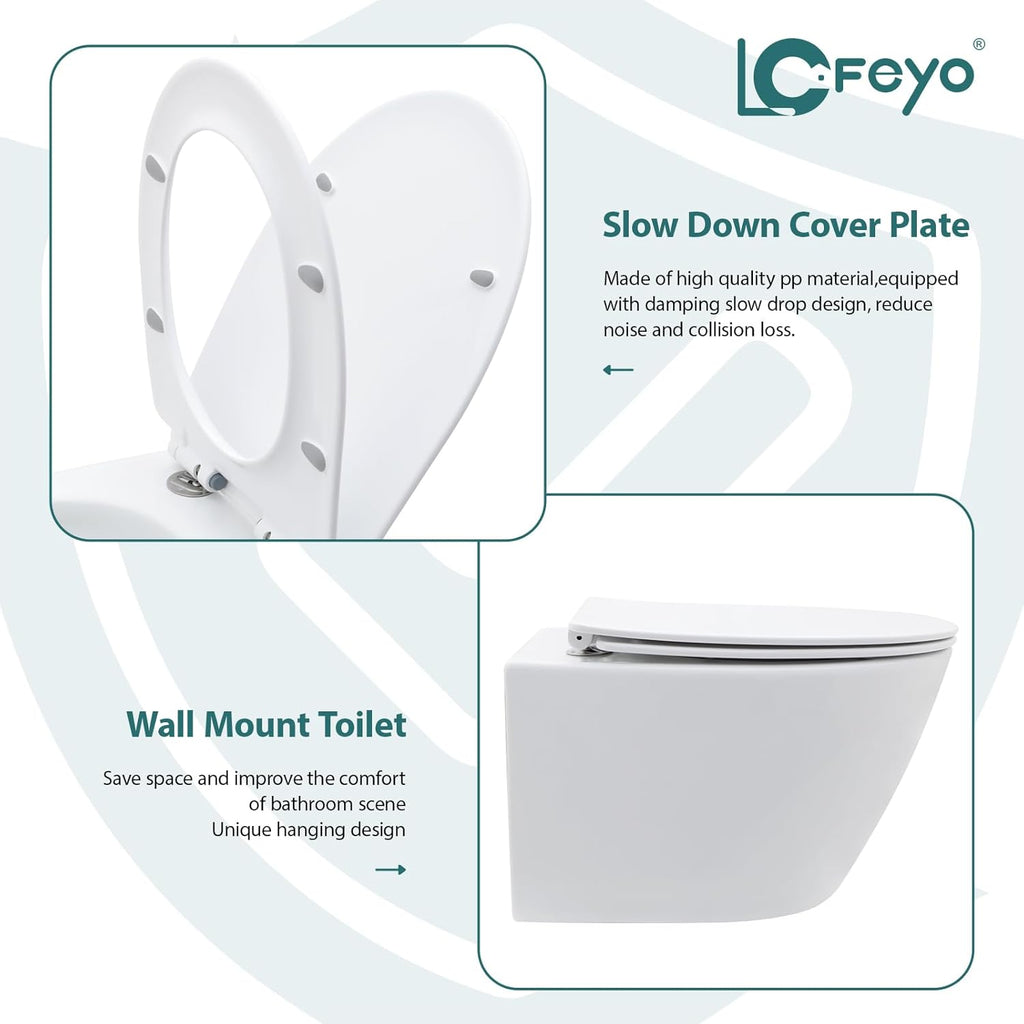 Wall Mount Toilet Elongated Dual Flush Toilet 1.28 GPF One Piece Toilet Compact Flush Toilet With Comfortable Seat Hight Powerful Quick Modern Standard White Bathroom Toilet LOF-T1019