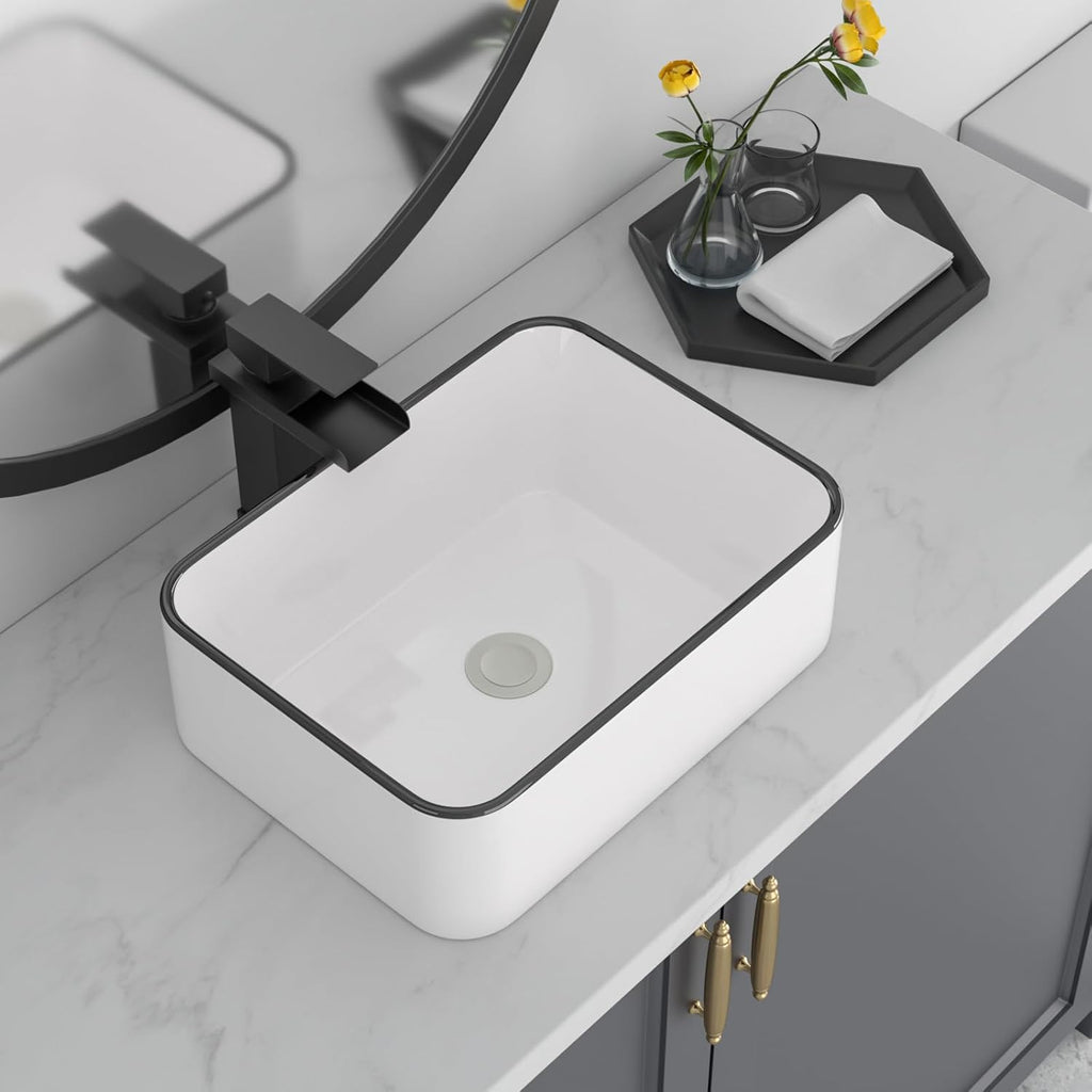 16in x12in  Vessel Sink Rectangular Vessel Sink White Vessel Sink Small Bowl Sinks for Bathrooms Above Counter Ceramic Bathroom Sink Rectangule Sink Bowls For Bathroom Vanity Lavatory Bowl Basin