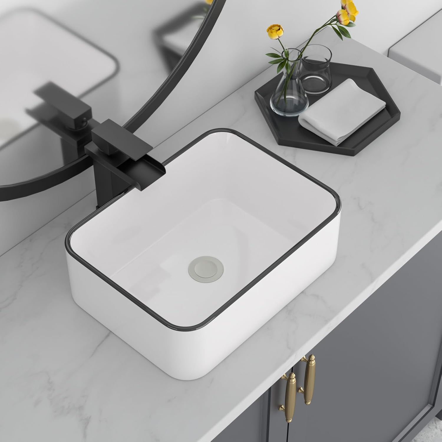 16in x12in  Vessel Sink Rectangular Vessel Sink White Vessel Sink Small Bowl Sinks for Bathrooms Above Counter Ceramic Bathroom Sink Rectangule Sink Bowls For Bathroom Vanity Lavatory Bowl Basin