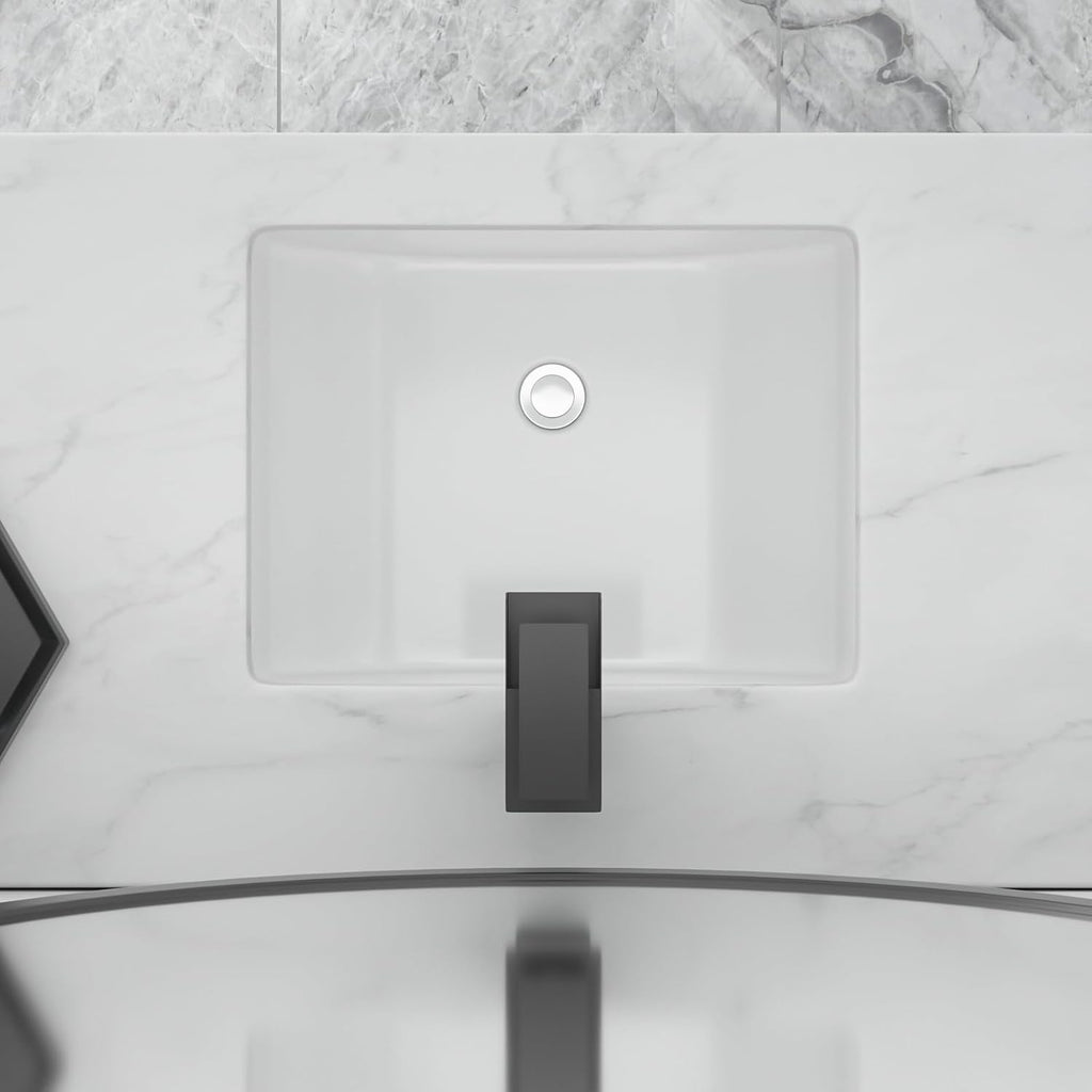 Undermount Bathroom Sink-Lofeyo 18''x14'' White Rectangle Bathroom Sink Porcelain Ceramic Sink Vanity Basin Lavatory Sink Rectangular Vessel Sink