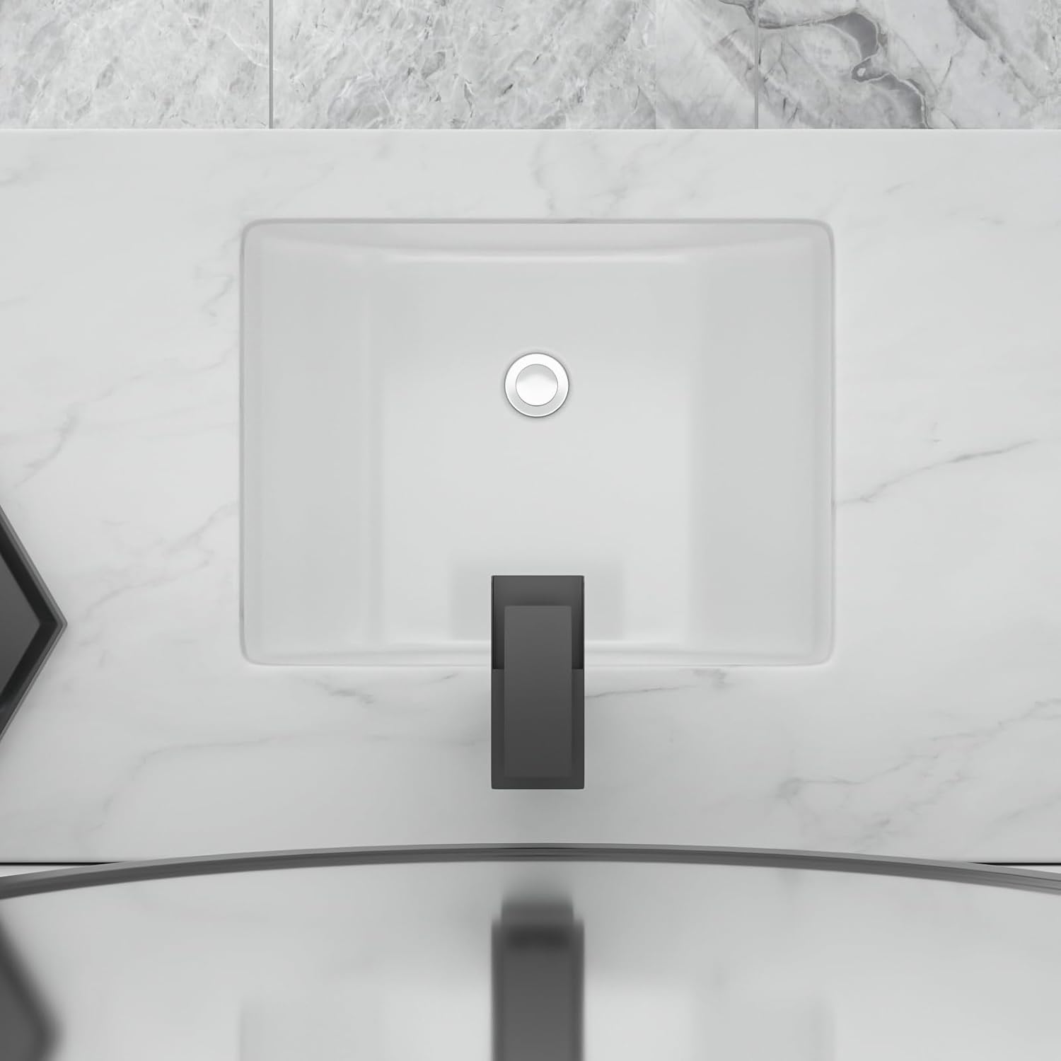 Undermount Bathroom Sink-Lofeyo 18''x14'' White Rectangle Bathroom Sink Porcelain Ceramic Sink Vanity Basin Lavatory Sink Rectangular Vessel Sink