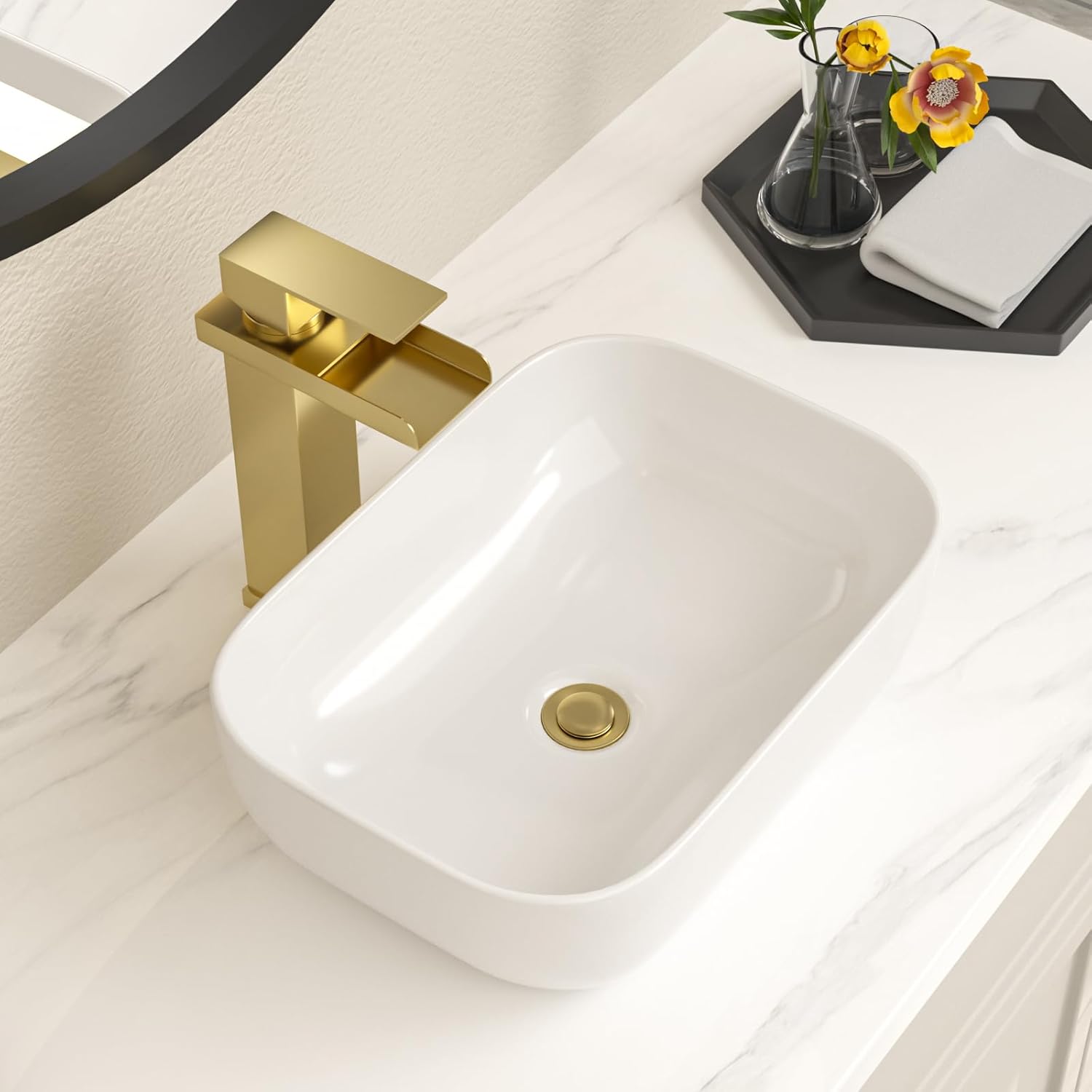 Bowl Sink for Bathroom 15in  x 10in  Rectangle Boat Shape White Vessel Sink Rectangular Above Counter Porcelain Ceramic Round Oval Modern Artistic Basin Small Bowl Sink LOF-15105