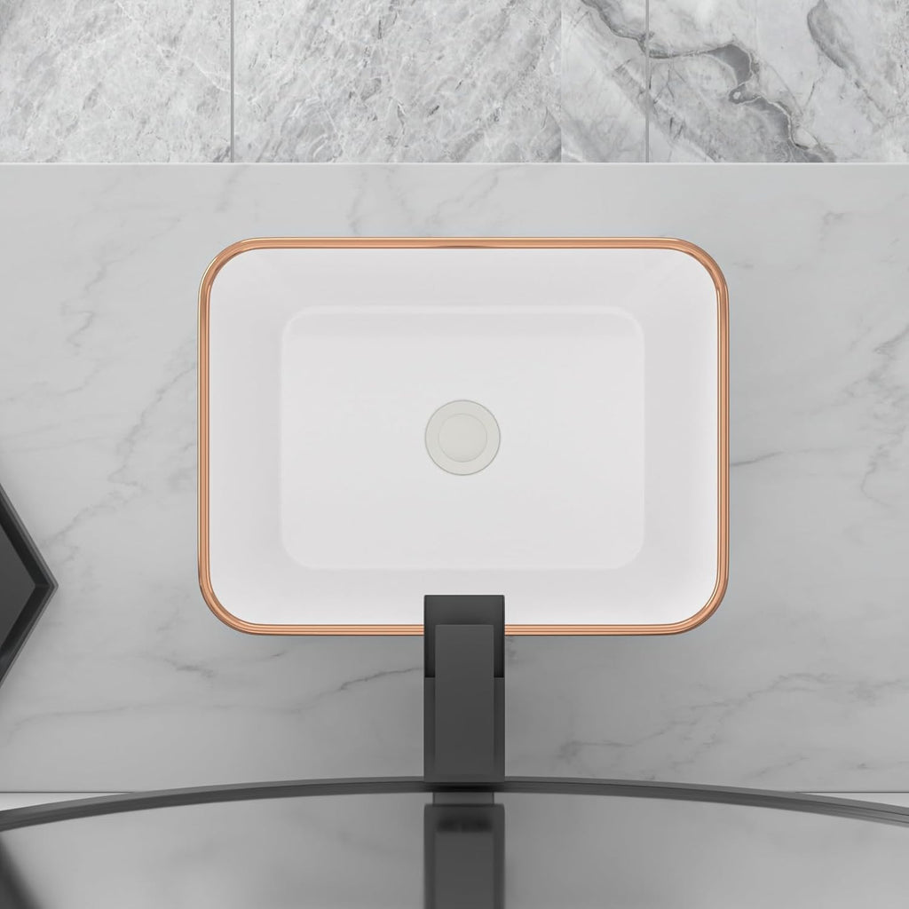 16in x12in  Vessel Sink for Bathroom Modern Art Basin Bathroom Vessel Sink Above Counter Rectangule White Vessel Sink Rectangluar Farmhouse Bowl Sinks for Bathrooms Vanity Lavatory Bowl Basin