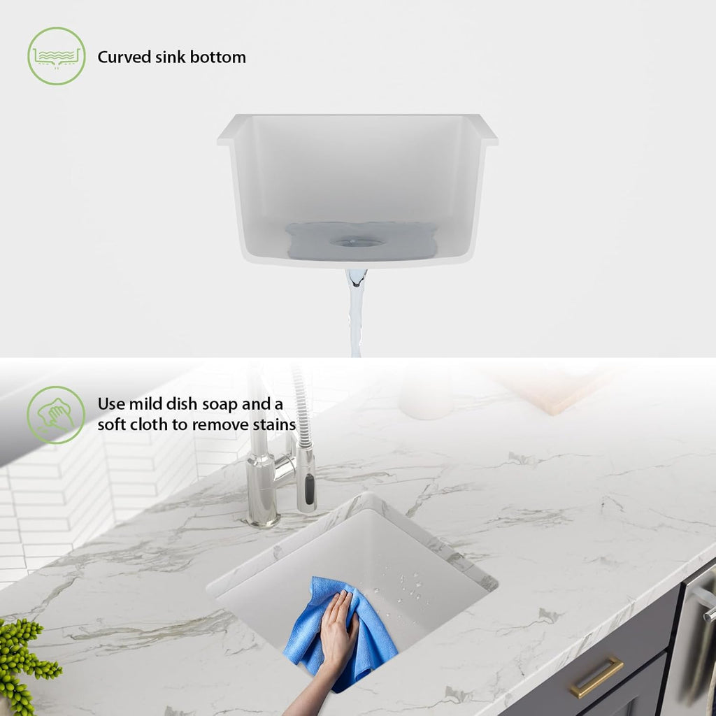 18 Granite Composite Kitchen Sink White - Lofeyo 18 inch Granite Sink Undermount Quartz Classic Under Counter Ledge Single Bowl Sink Basin(18in x16in )