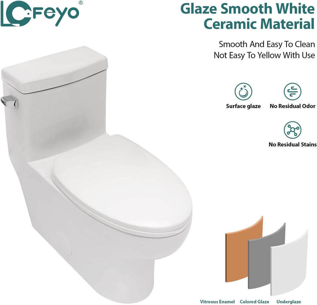 Elongated Dual Flush Toilet 0.8/1.28 GPF One Piece Toilet Compact Toilet Quick Flush Toilet With Comfortable Seat Hight Powerful Quick Modern Standard White Bathroom Toilet LOF-T1029