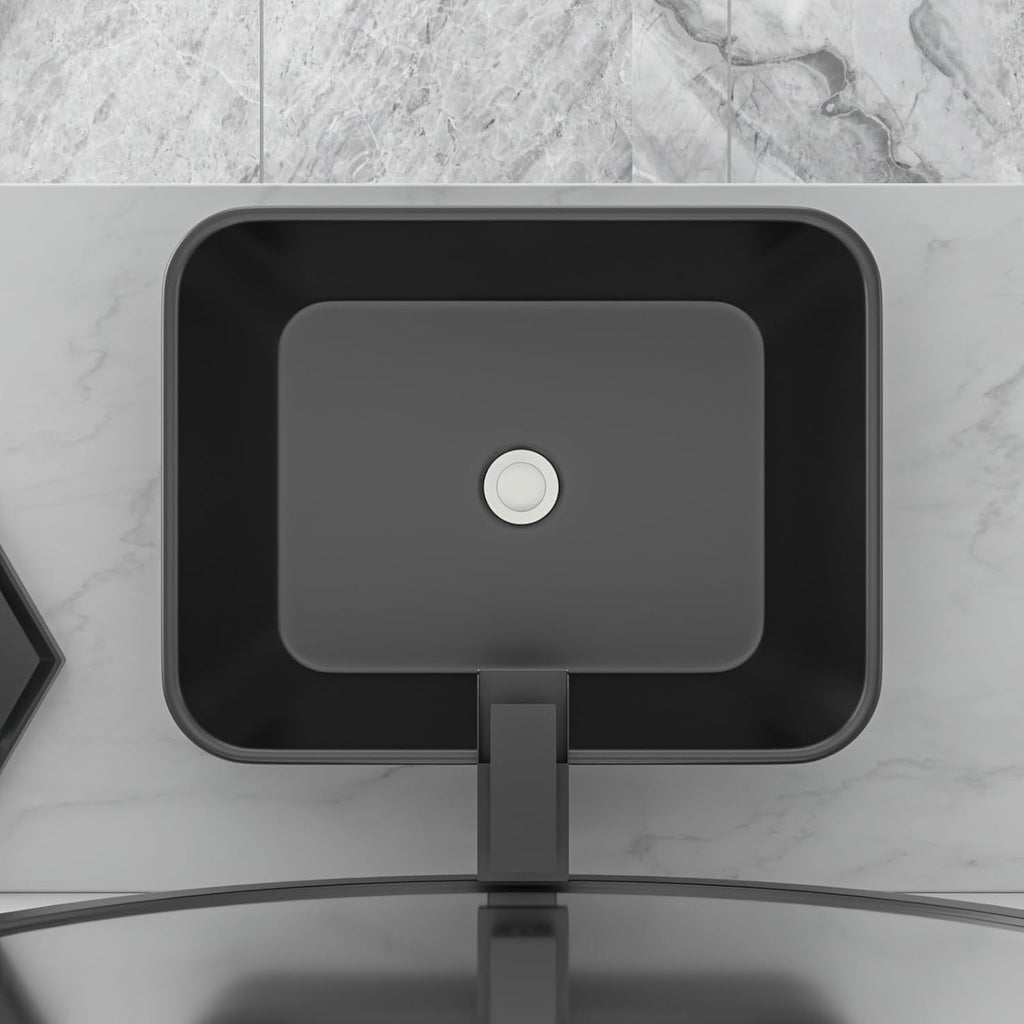 Black Bathroom Sink 19in x15in  Vessel Sink Rectangule Bowl Sinks for Bathrooms Ceramic Above Counter Rectangular Vessel Bathroom Sink Porcelain Modern Large Sink Basin Lavatory Vanity Matte Black