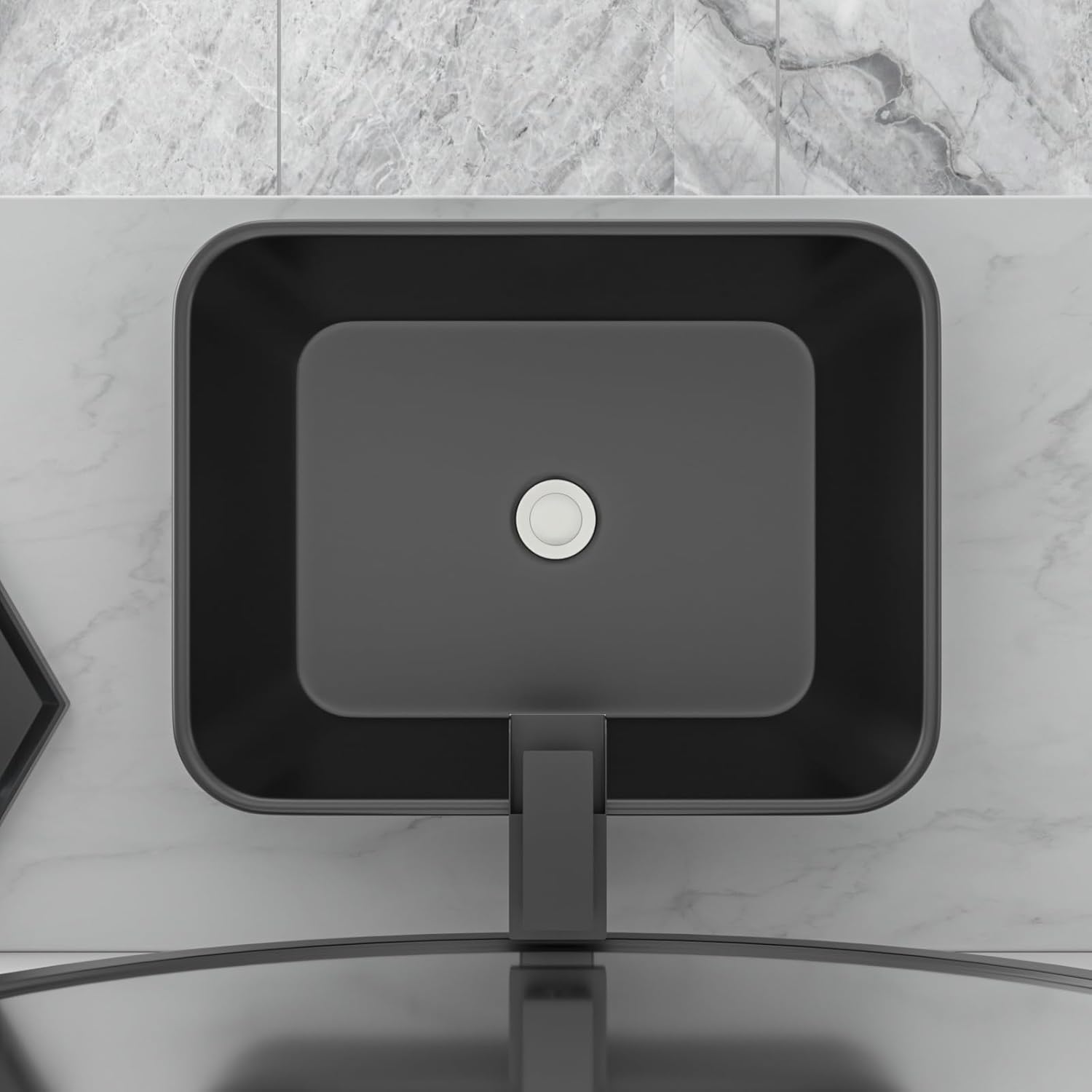 Black Bathroom Sink 19in x15in  Vessel Sink Rectangule Bowl Sinks for Bathrooms Ceramic Above Counter Rectangular Vessel Bathroom Sink Porcelain Modern Large Sink Basin Lavatory Vanity Matte Black