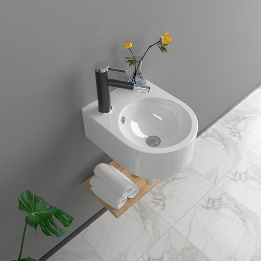 13in X10in  Wall Mount Sink Round Shape Deep Modern Floating Sink Small Corner Sink Tiny Bathroom Sink Round Bowl Sink For Bathrooms Wall Hung Sink Bowl Basin Sink Wall Mount Bathroom Sink