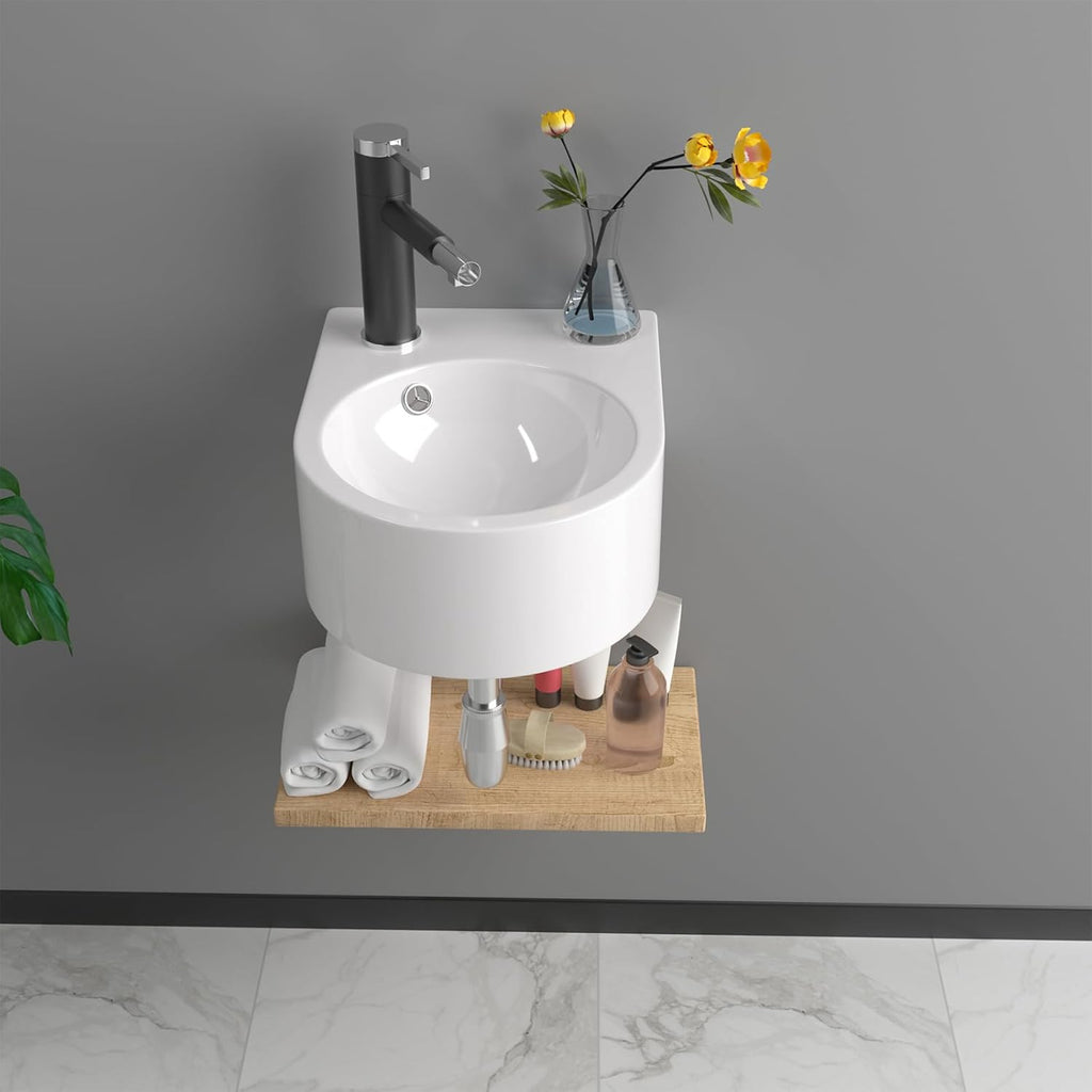 13in X10in  Wall Mount Sink Round Shape Deep Modern Floating Sink Small Corner Sink Tiny Bathroom Sink Round Bowl Sink For Bathrooms Wall Hung Sink Bowl Basin Sink Wall Mount Bathroom Sink