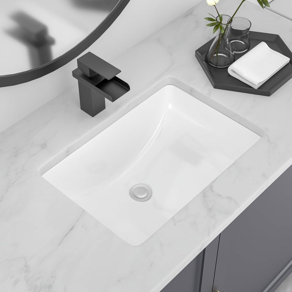 Undermount Bathroom Sink 20''x14'' White Rectangle Bathroom Sink Porcelain Ceramic Sink Vanity Basin Lavatory Sink Vessel Sink