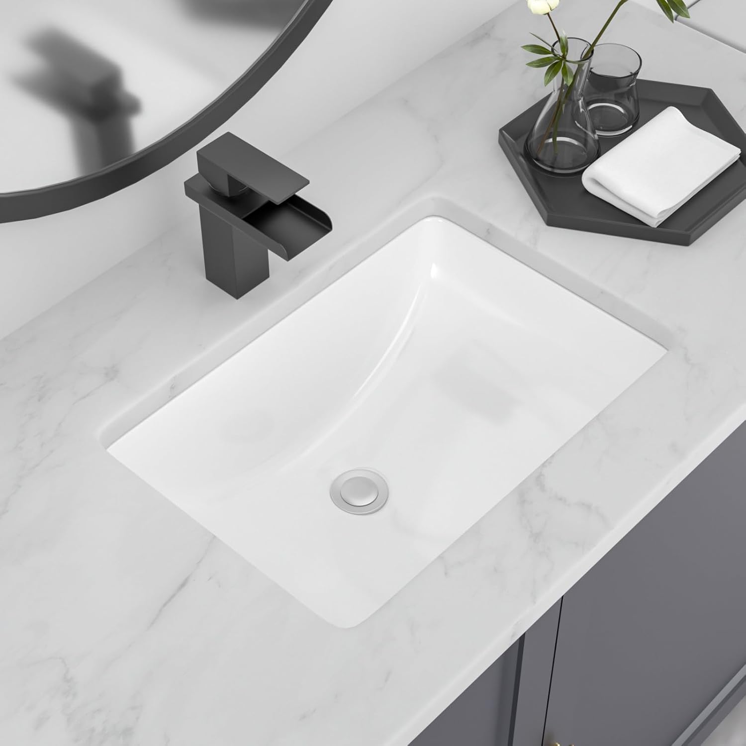 Undermount Bathroom Sink 20''x14'' White Rectangle Bathroom Sink Porcelain Ceramic Sink Vanity Basin Lavatory Sink Vessel Sink