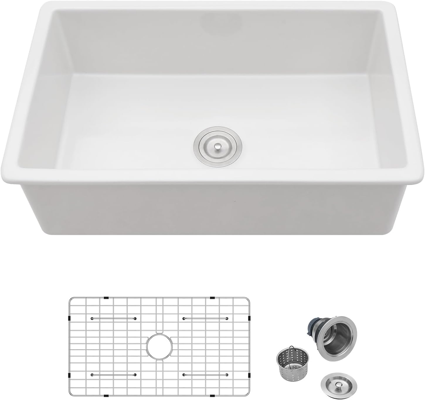 32in  White Undermount Kitchen Sink Lofeyo Farmhouse Fireclay Porcelain Single Bowl Sinks,Dual Mount Round Corner,32in x19in x10in ,LOF-LWFS3219