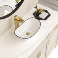 Bowl Sinks For Bathrooms 17in x11in  Oval White Vessel Sink With Black Rim Modern Boat Shape Artistic Basin Bathroom Vessel Sink Above Counter Porcelain Ceramic Vessel Sink Small Deep Vessel Sink