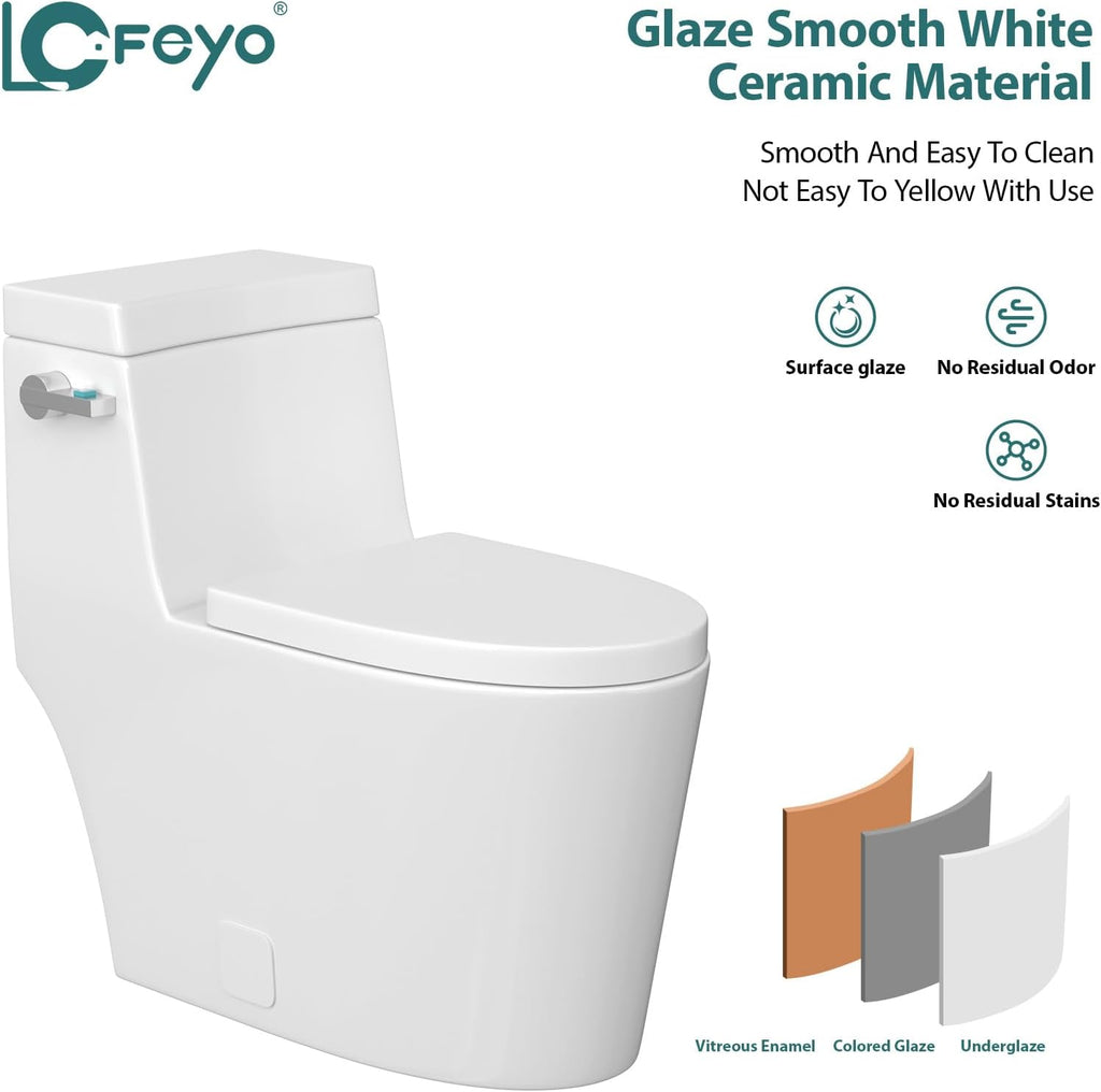 Elongated Quick Side Flush Toilet 0.8/1.28 GPF One Piece Toilet Multifunctional Compact Toilet Toilet With ADA Soft Seat Hight Powerful Quick Flush Modern Standard Bathroom Toilet LOF-T1017