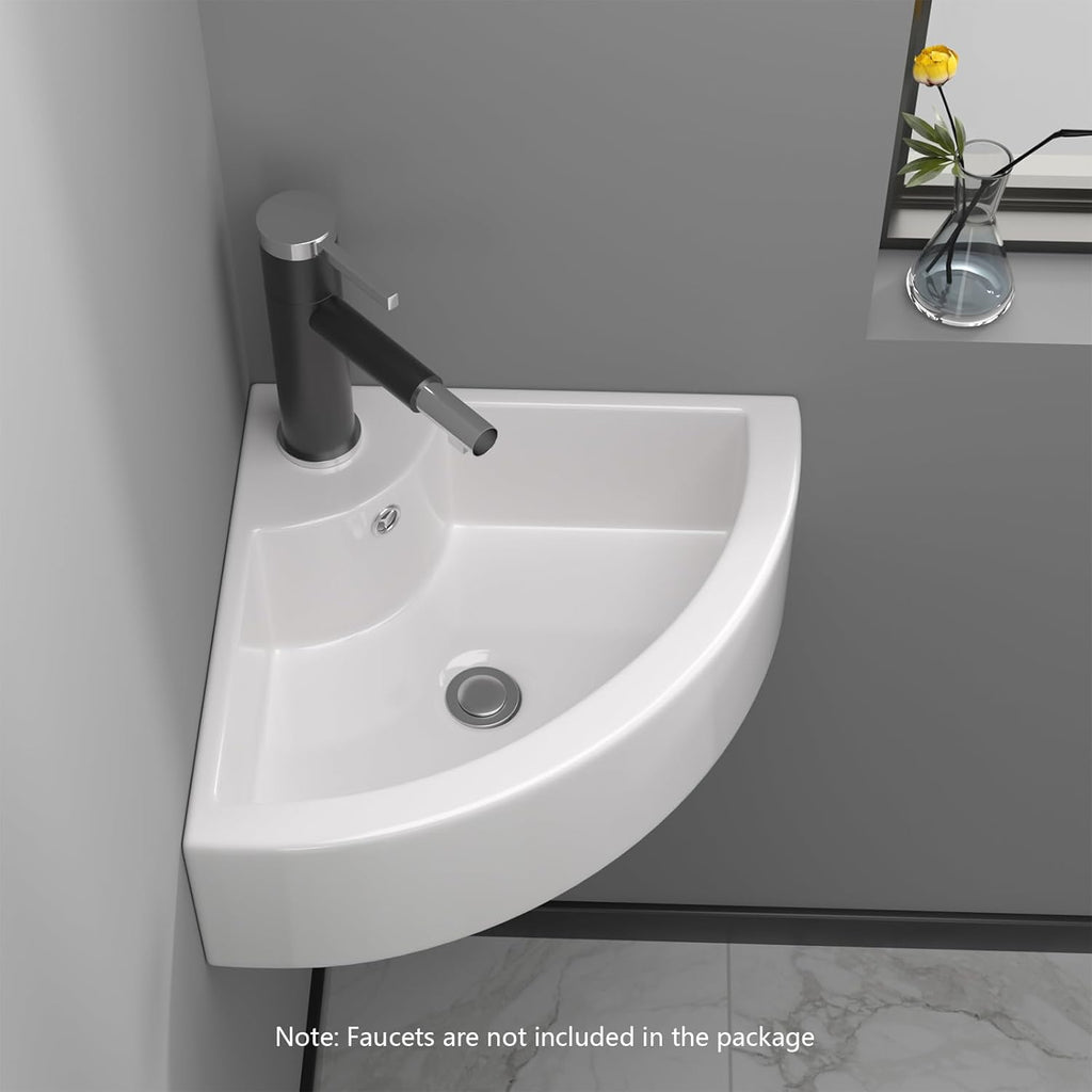 18in x13in  Corner Sink Wall Mount Triangle Bathroom Sink Small White Basin Porcelain Ceramic Vessel Sink Mini Wall Vanity Lavatory Basin Bowl Sinks