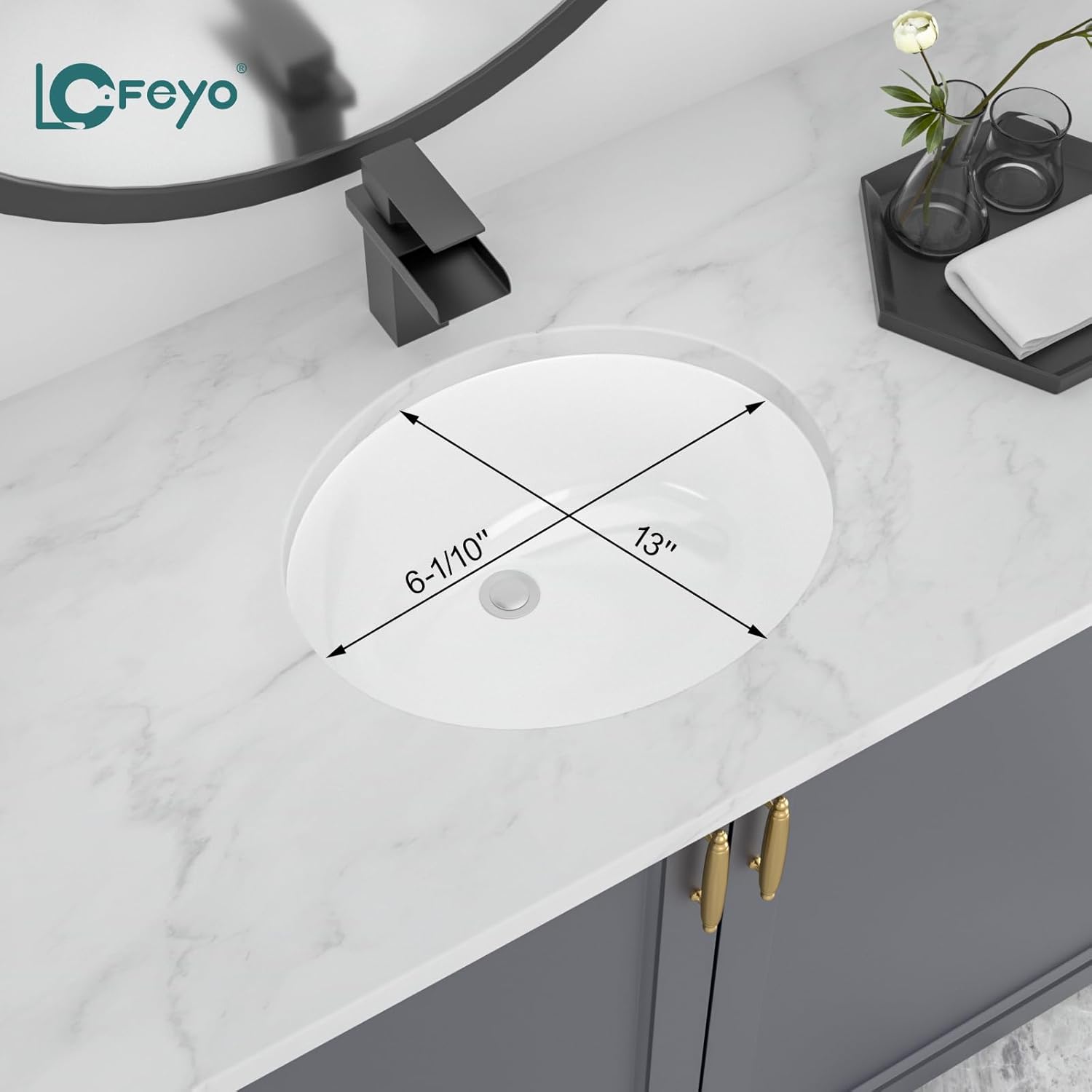 Undermount Bathroom Sink, Lofeyo 18''x15'' Oval Undermount Bathroom Sink White Porcelain Ceramic Bathroom Vessel Sink Under Counter Vanity Sink Top Bowl Lavatory Basin, inner dimension 16in  x 13in