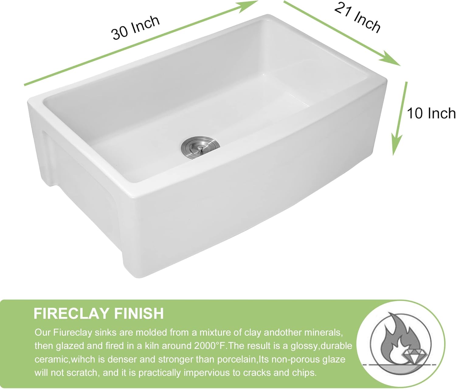 30 White Farm Sink- Lofeyo 30 Inch Kitchen Sink Apron Front White Ceramic Porcelain Fireclay Single Bowl Kitchen Farm Sink Basin