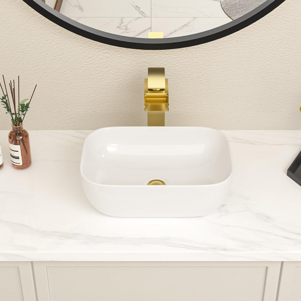 Bowl Sink for Bathroom 15in  x 10in  Rectangle Boat Shape White Vessel Sink Rectangular Above Counter Porcelain Ceramic Round Oval Modern Artistic Basin Small Bowl Sink LOF-15105