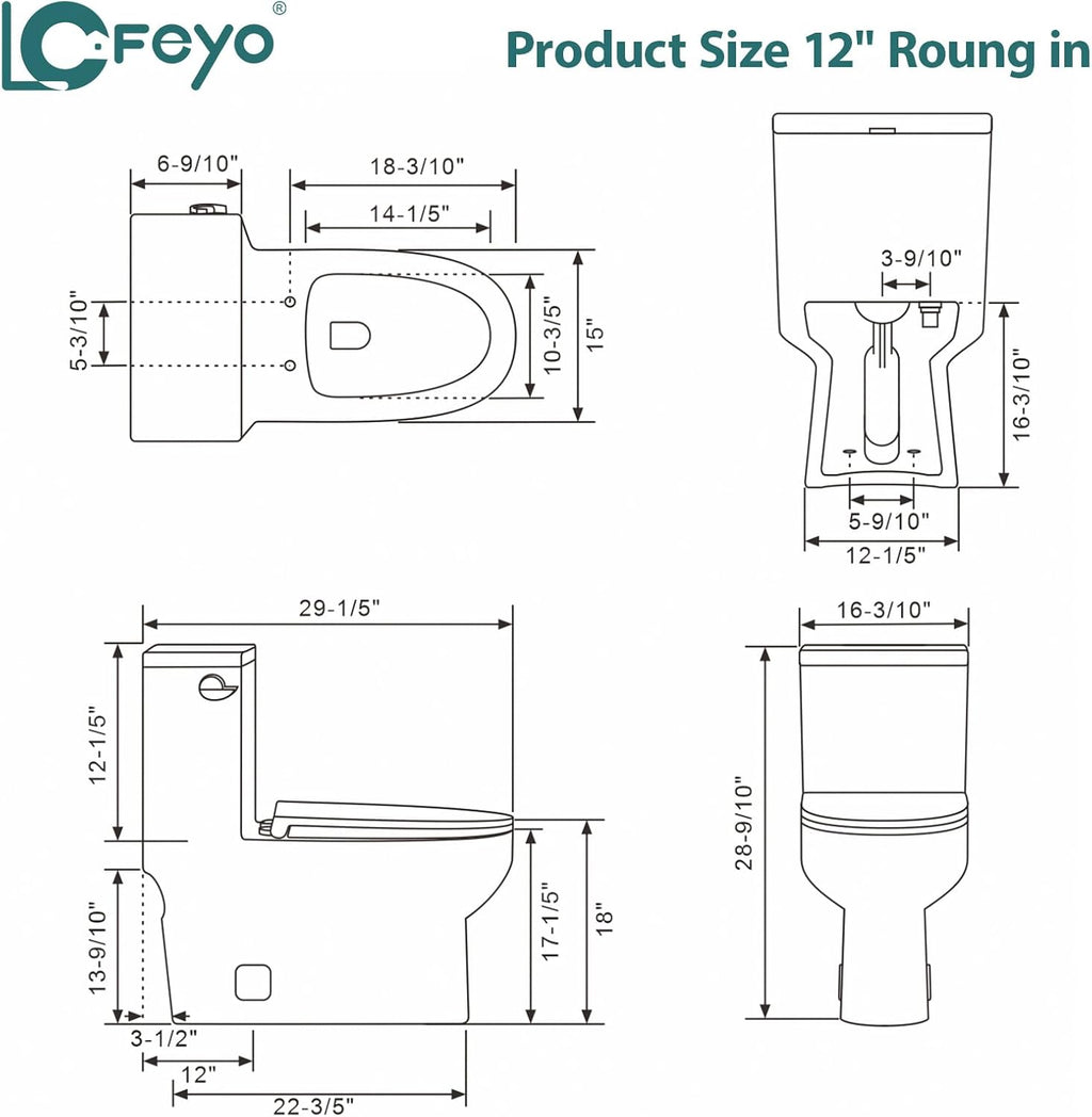 Elongated Dual Flush Toilet 0.8/1.28 GPF One Piece Toilet Compact Toilet Quick Flush Toilet With Comfortable Seat Hight Powerful Quick Modern Standard White Bathroom Toilet LOF-T1022