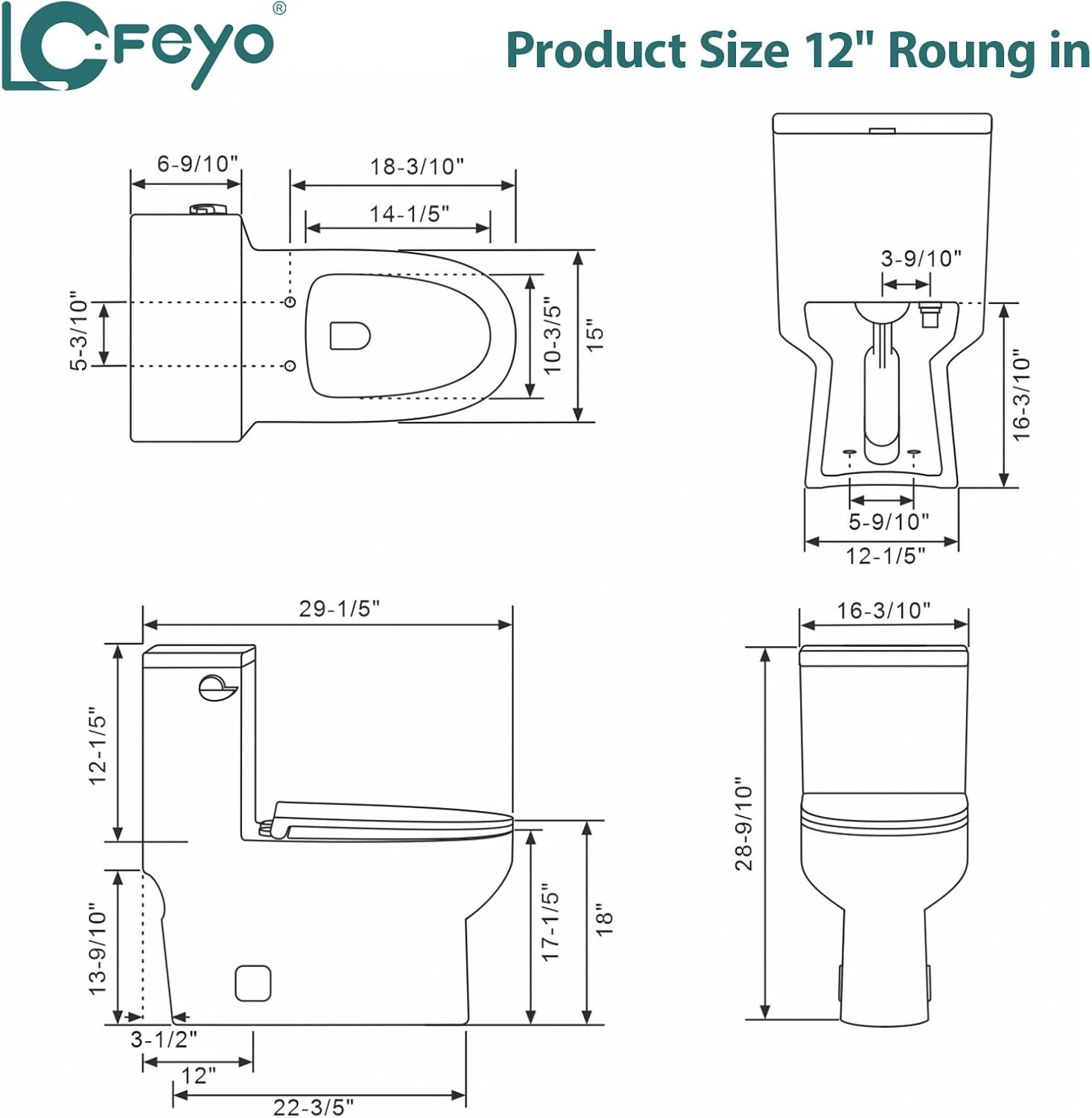 Elongated Dual Flush Toilet 0.8/1.28 GPF One Piece Toilet Compact Toilet Quick Flush Toilet With Comfortable Seat Hight Powerful Quick Modern Standard White Bathroom Toilet LOF-T1022