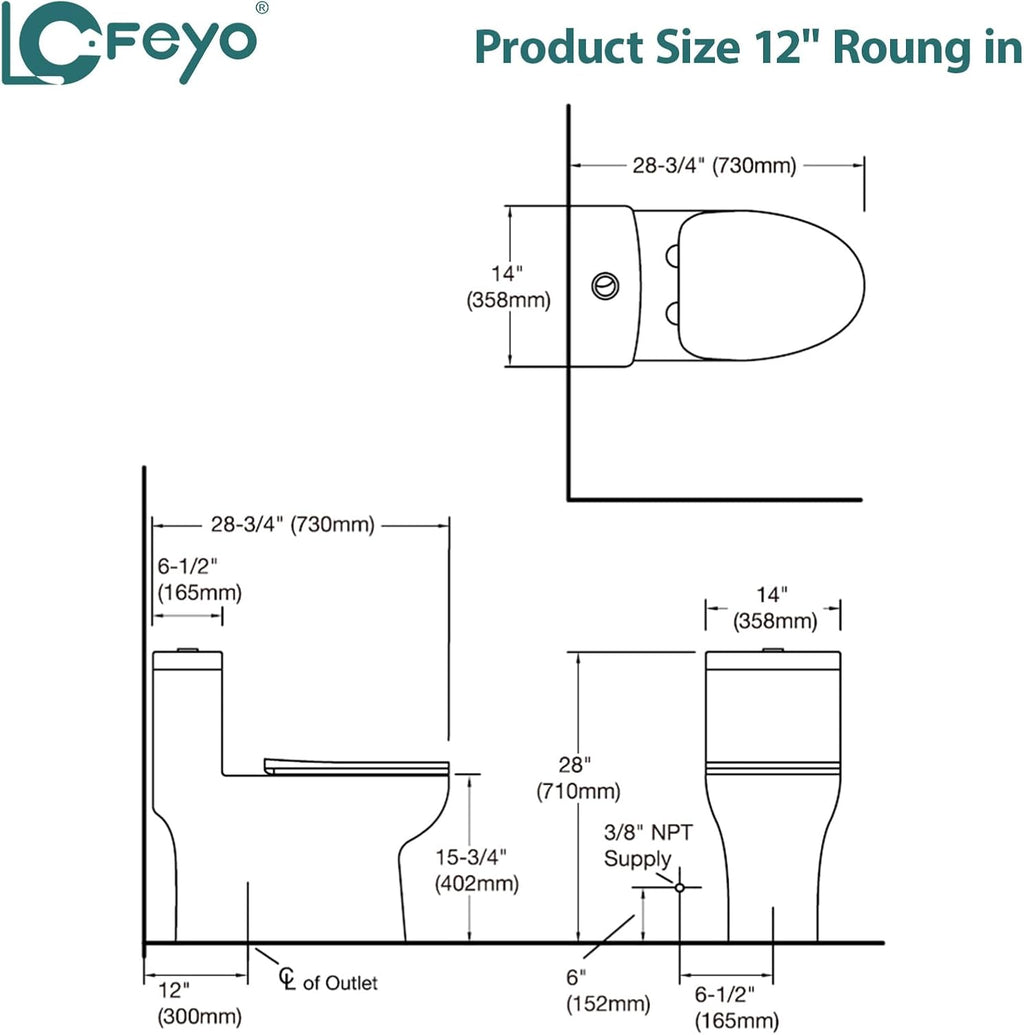Elongated Dual Flush Toilet 0.8/1.28 GPF One Piece Toilet Compact Toilet Quick Flush Toilet With Comfortable Seat Hight Powerful Quick Modern Standard White Bathroom Toilet LOF-T1034