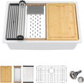 White Undermount Kitchen Sink 28in x19in  Workstation Granite Composite Sink Small Granite Sink Undermount Quartz Modern Under Counter Ledge Single Bowl Kitchen Sinks Basin Deep Sink,LOF-Q454S