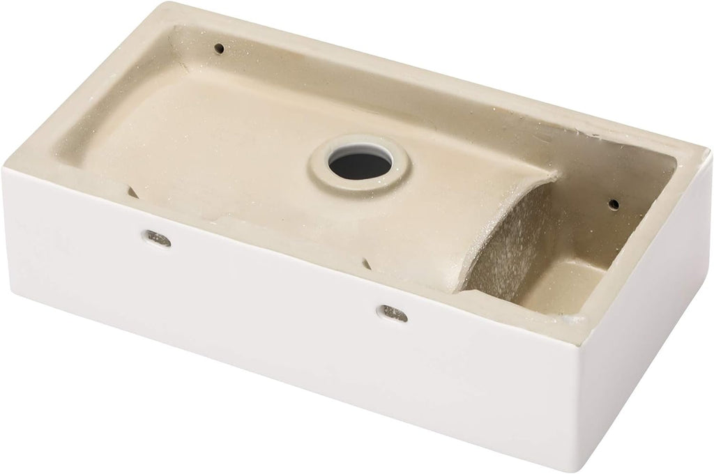 Wall Mount Sink, Lofeyo 18in x10in  Small Bathroom Sink Corner Sink Floating Vessel Sinks Rectangle White Small Vessel Sink For Bathroom Ceramic Porcelain Wall Hung Sink Rectangular Modern Vessel Sink