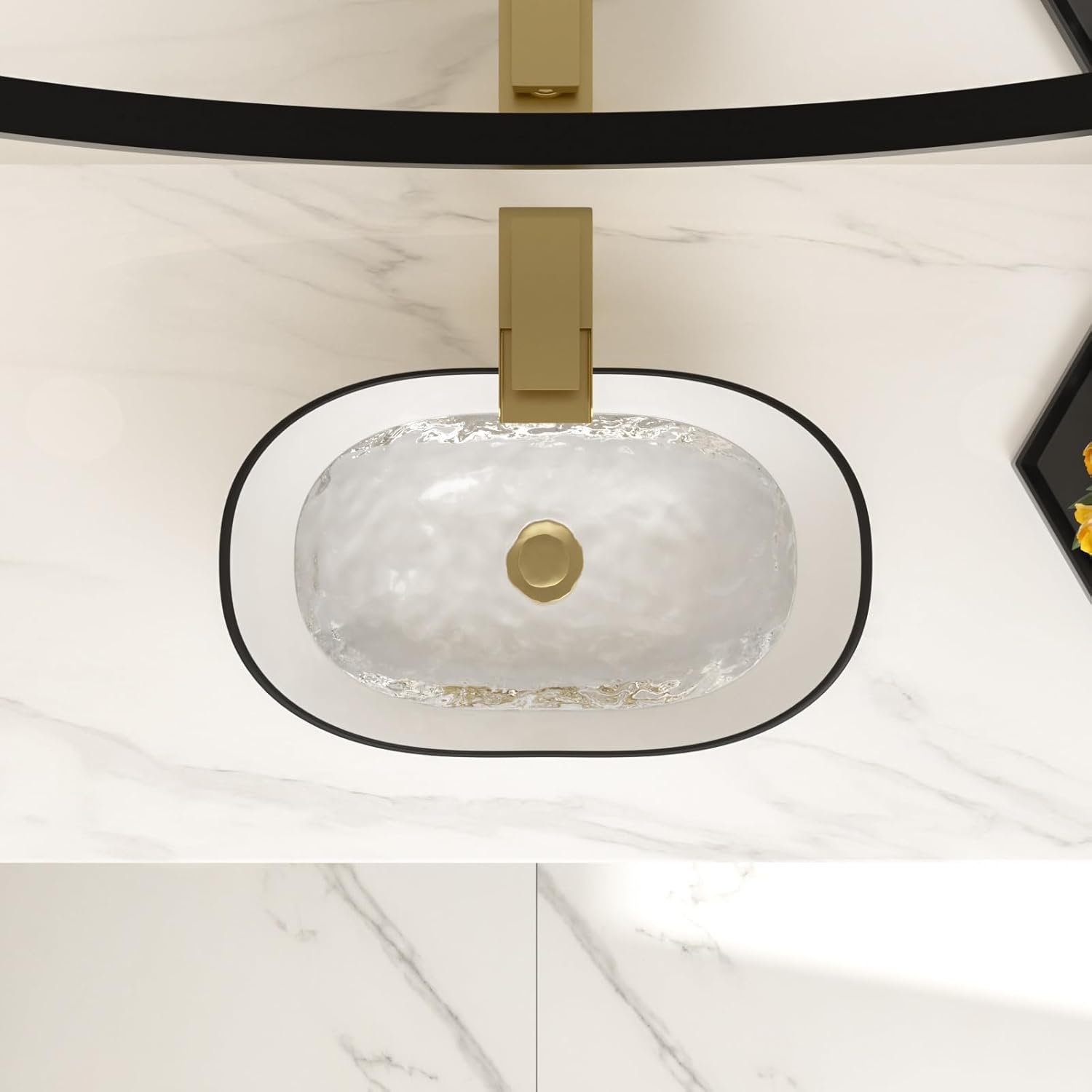 Bowl Sinks For Bathrooms 17in x11in  Oval White Vessel Sink With Black Rim Modern Boat Shape Artistic Basin Bathroom Vessel Sink Above Counter Porcelain Ceramic Vessel Sink Small Deep Vessel Sink