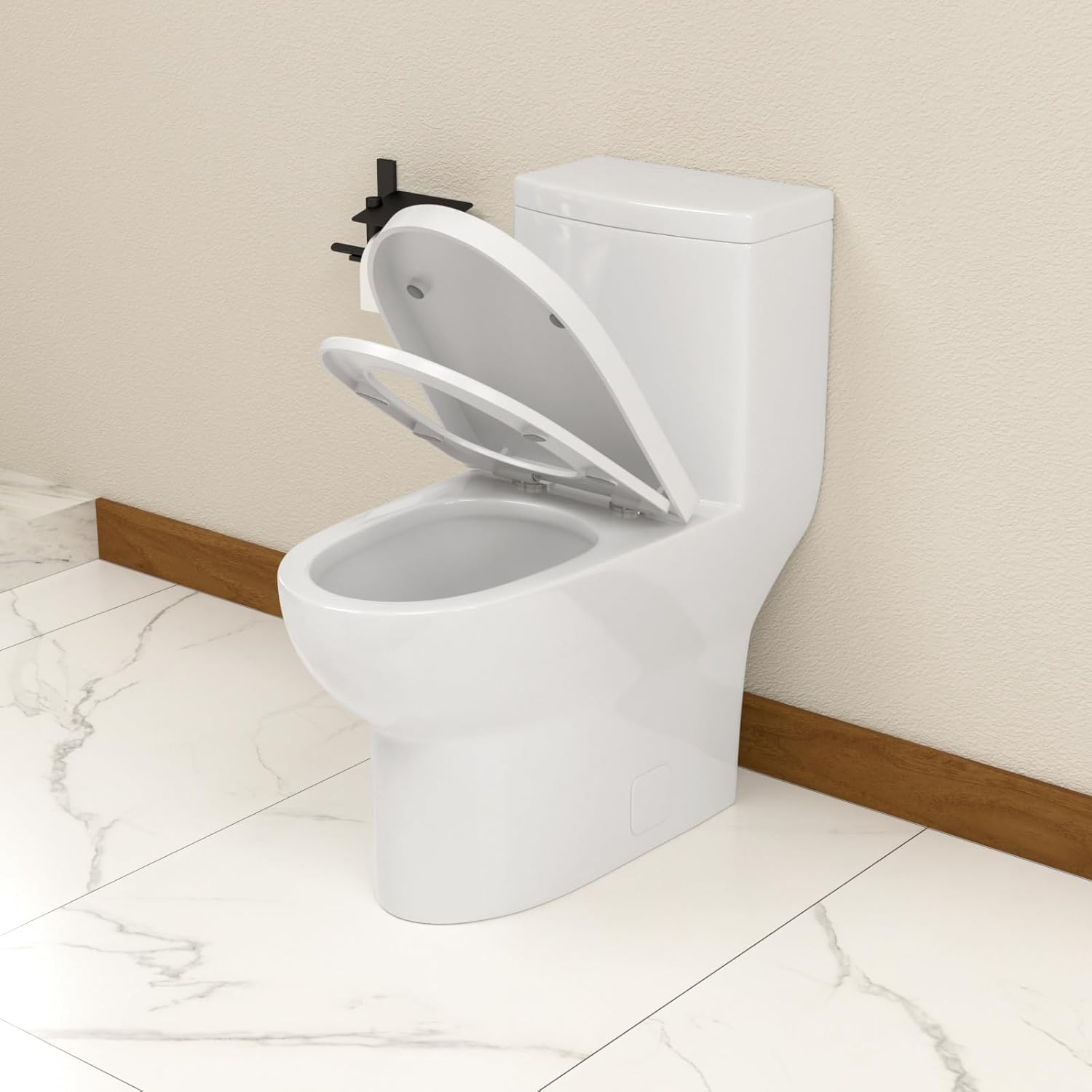 LOF-T1018 Elongated Quick Side Flush Toilet 0.8/1.28 GPF One Piece Toilet Compact Toilet Toilet With Comfortable Seat Hight Powerful Quick Flush Modern Standard White Bathroom Toilet