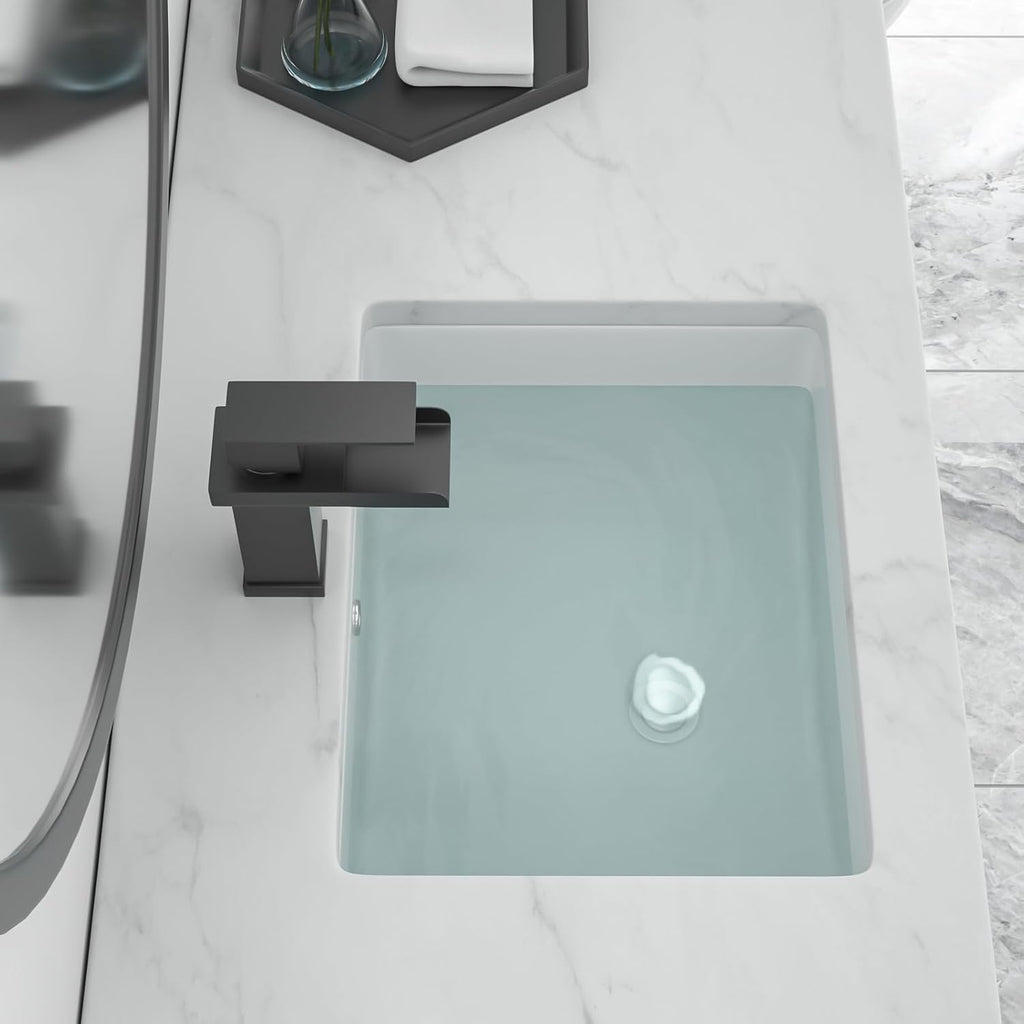 Undermount Bathroom Sink-Lofeyo 18''x14'' White Rectangle Bathroom Sink Porcelain Ceramic Sink Vanity Basin Lavatory Sink Rectangular Vessel Sink