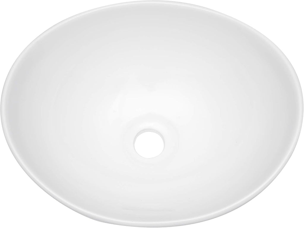 16in x13in  Bowl sinks for bathrooms Egg Shape Above Counter Vessel Sink Oval Vessel Sink White Ceramic Porcelain Small Bathroom Lavatory Vanity Vessel Sink Bowl Basin