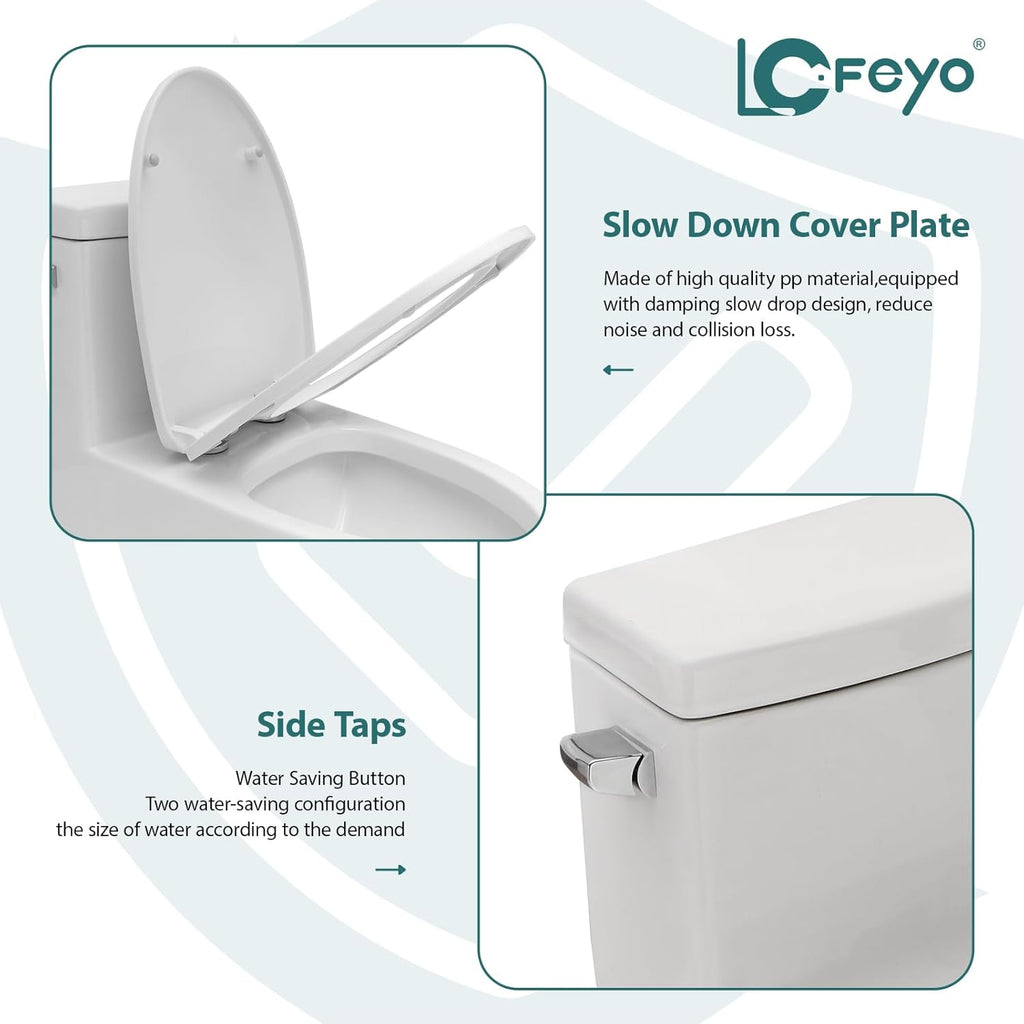 Elongated Dual Flush Toilet 0.8/1.28 GPF One Piece Toilet Compact Toilet Quick Flush Toilet With Comfortable Seat Hight Powerful Quick Modern Standard White Bathroom Toilet LOF-T1029