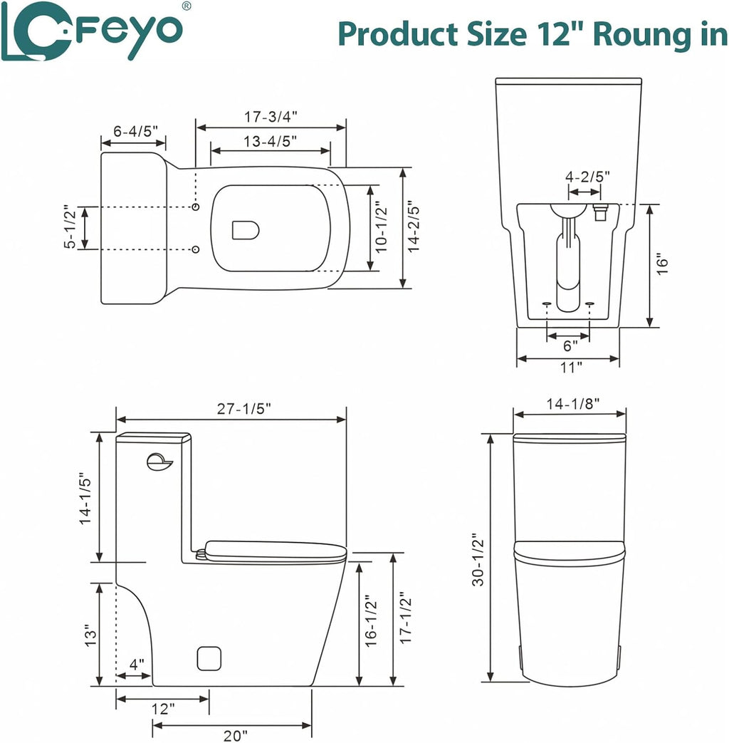 Elongated Dual Flush Toilet 0.8/1.28 GPF One Piece Toilet Compact Toilet Quick Flush Toilet With Comfortable Seat Hight Powerful Quick Modern Standard White Bathroom Toilet LOF-T1026