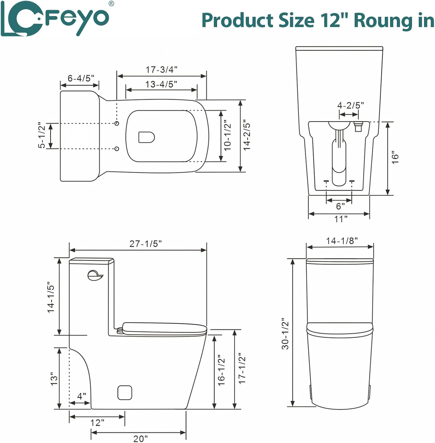 Elongated Dual Flush Toilet 0.8/1.28 GPF One Piece Toilet Compact Toilet Quick Flush Toilet With Comfortable Seat Hight Powerful Quick Modern Standard White Bathroom Toilet LOF-T1026