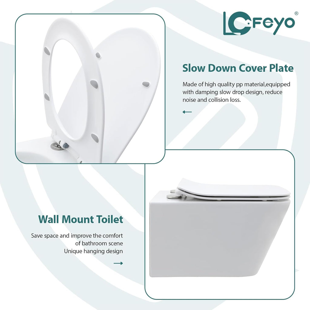 Wall Mount Toilet Elongated Dual Flush Toilet 1.28 GPF One Piece Toilet Compact Flush Toilet With Comfortable Seat Hight Powerful Quick Modern Standard White Bathroom Toilet LOF-T1021