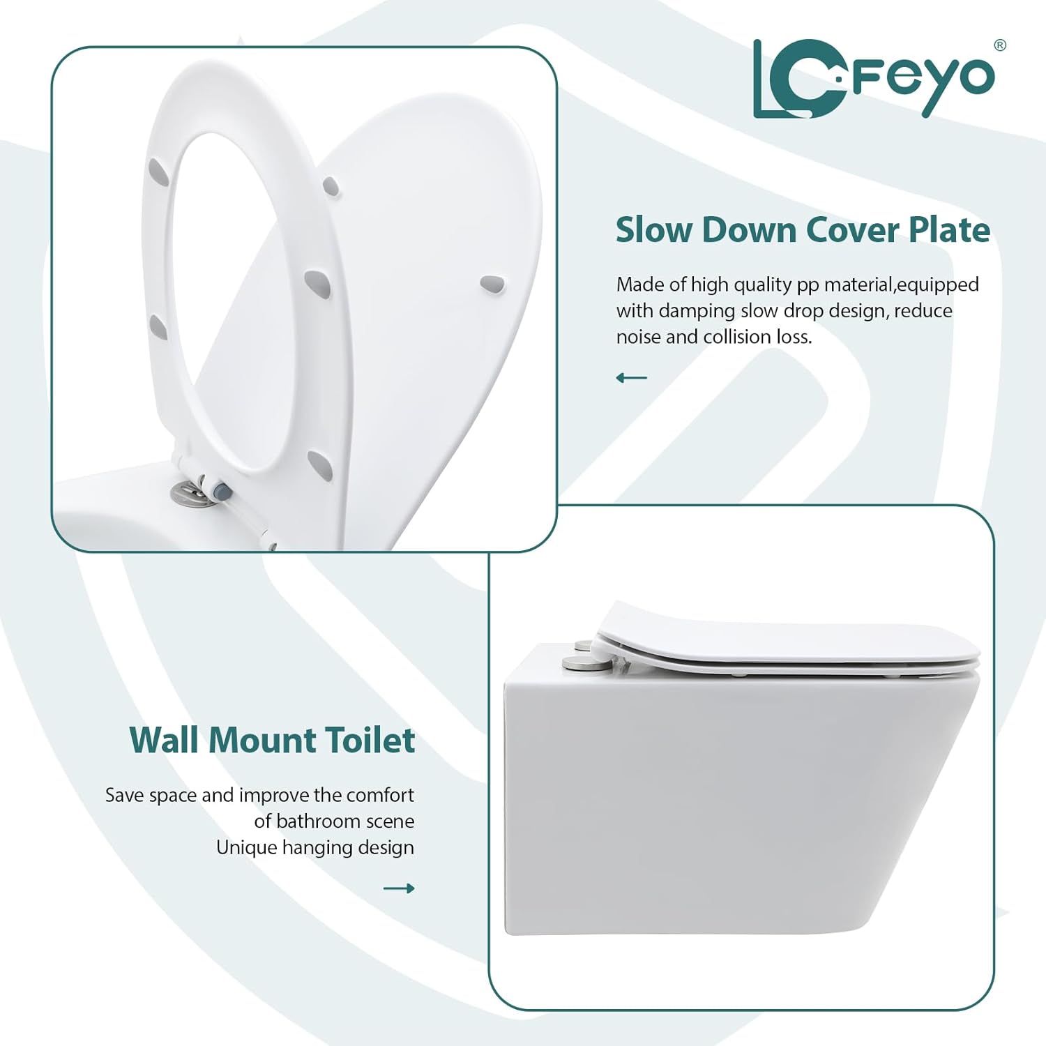 Wall Mount Toilet Elongated Dual Flush Toilet 1.28 GPF One Piece Toilet Compact Flush Toilet With Comfortable Seat Hight Powerful Quick Modern Standard White Bathroom Toilet LOF-T1021