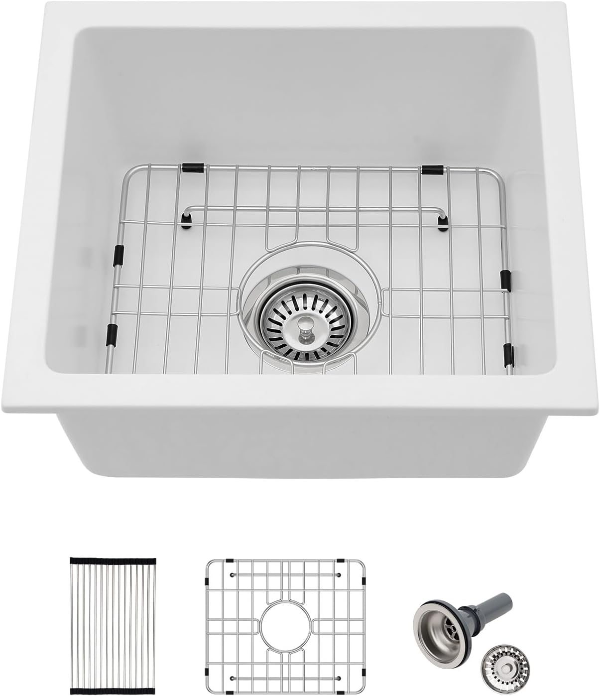 18 Granite Composite Kitchen Sink White - Lofeyo 18 inch Granite Sink Undermount Quartz Classic Under Counter Ledge Single Bowl Sink Basin(18in x16in )