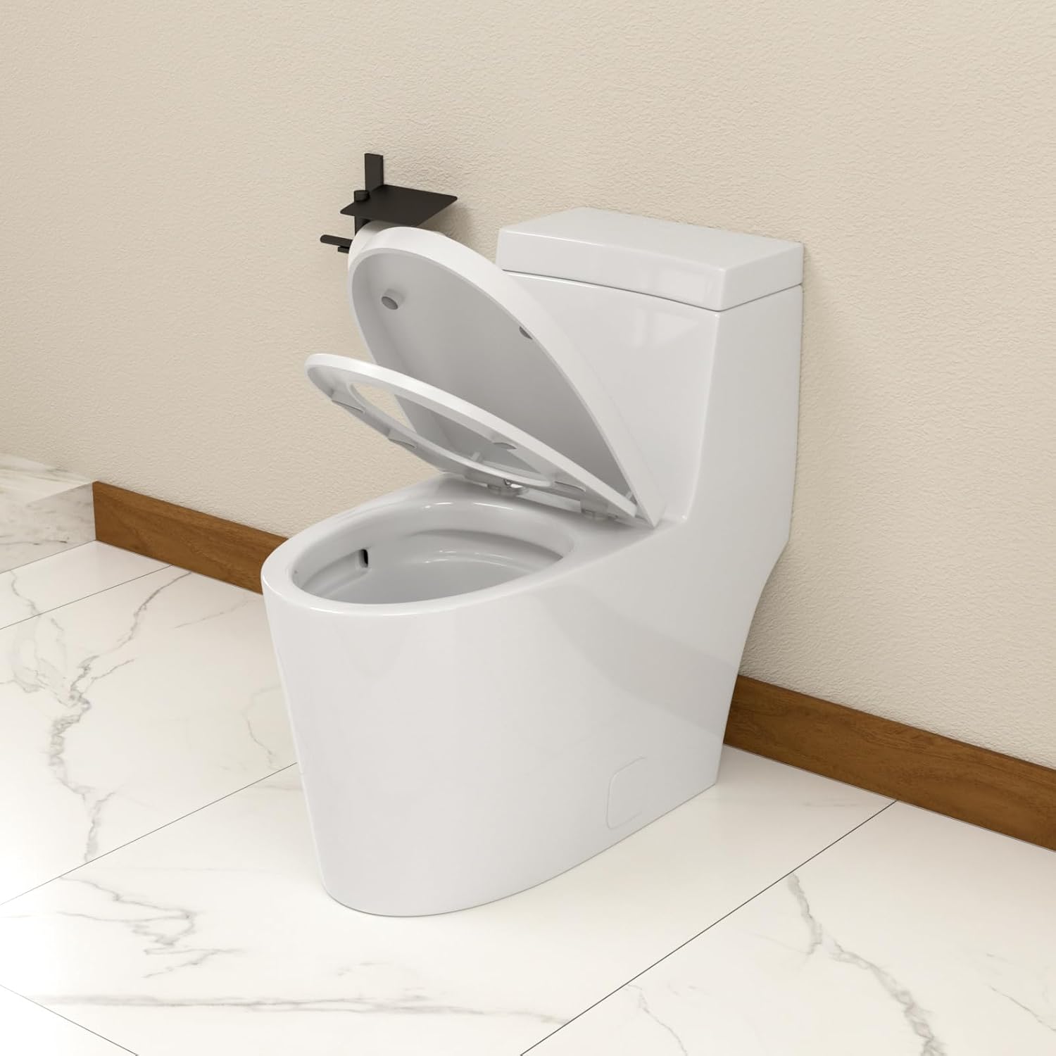 Elongated Quick Side Flush Toilet 0.8/1.28 GPF One Piece Toilet Multifunctional Compact Toilet Toilet With ADA Soft Seat Hight Powerful Quick Flush Modern Standard Bathroom Toilet LOF-T1017
