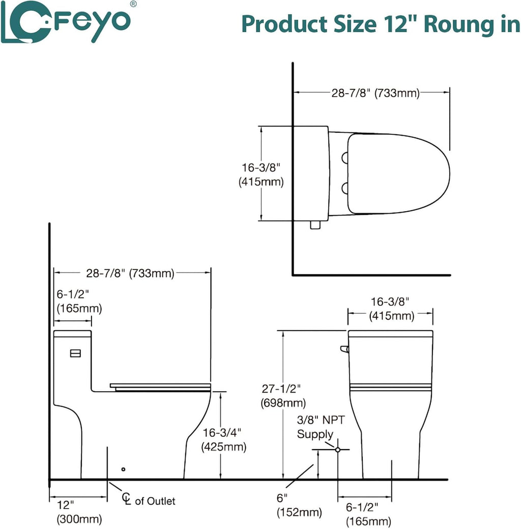 Elongated Dual Flush Toilet 0.8/1.28 GPF One Piece Toilet Compact Toilet Quick Flush Toilet With Comfortable Seat Hight Powerful Quick Modern Standard White Bathroom Toilet LOF-T1032