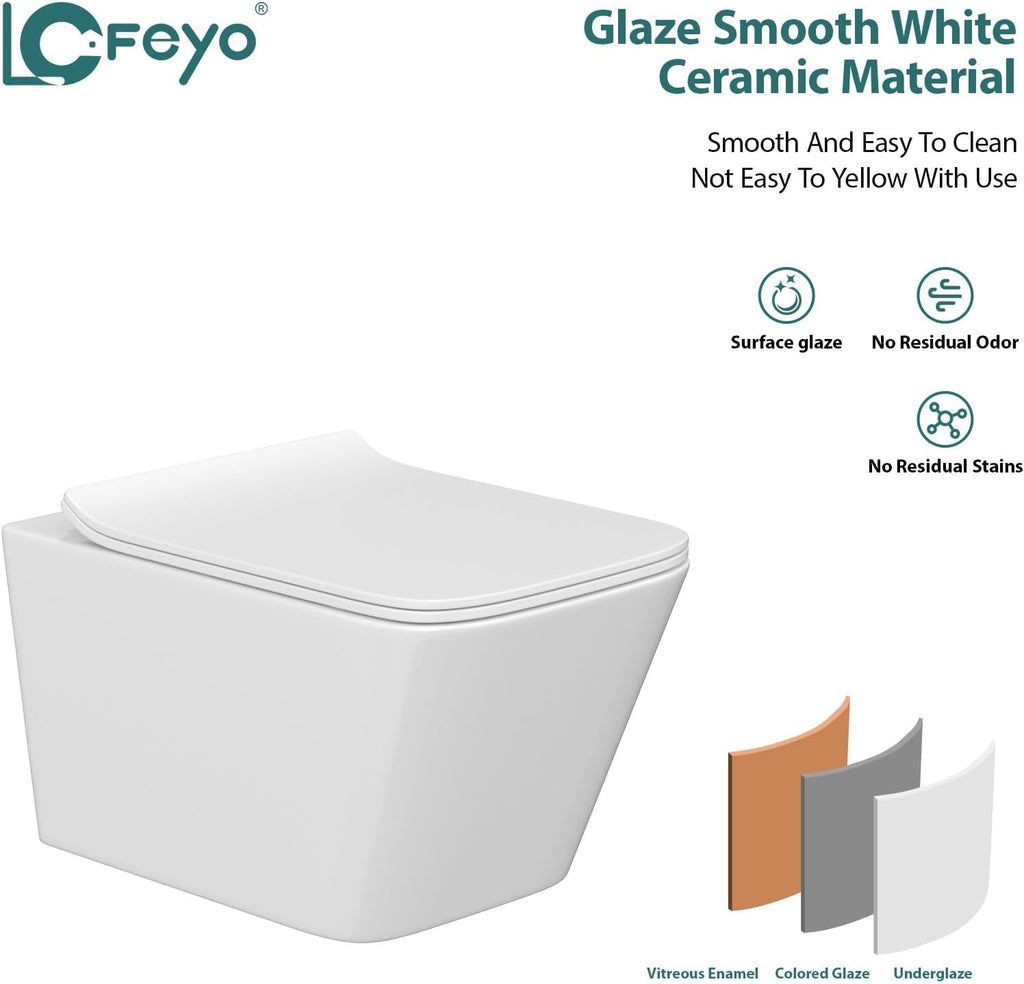 Wall Mount Toilet Elongated Dual Flush Toilet 1.28 GPF One Piece Toilet Compact Flush Toilet With Comfortable Seat Hight Powerful Quick Modern Standard White Bathroom Toilet LOF-T1021