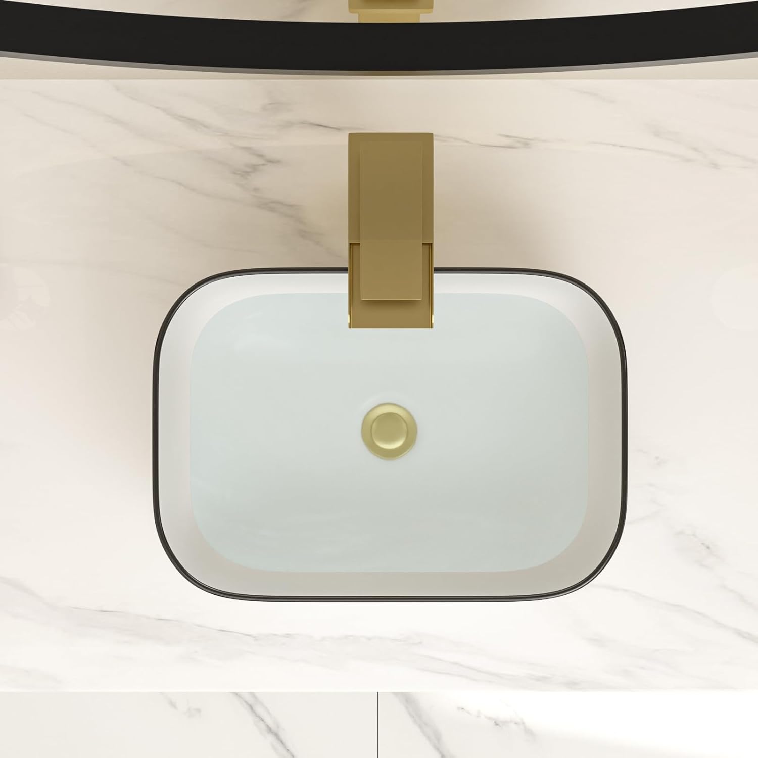 Bowl Sink for Bathroom 15in  x 10in  Rectangle Boat Shape White Vessel Sink with Black Rim Above Counter Porcelain Ceramic Round Oval Modern Artistic Basin Bowl Sink LOF-15105-HB