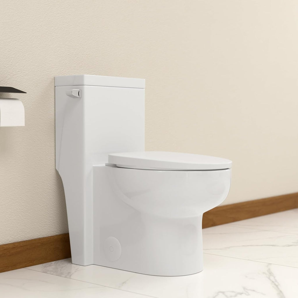 Elongated Dual Flush Toilet 0.8/1.28 GPF One Piece Toilet Compact Toilet Quick Flush Toilet With Comfortable Seat Hight Powerful Quick Modern Standard White Bathroom Toilet LOF-T1027