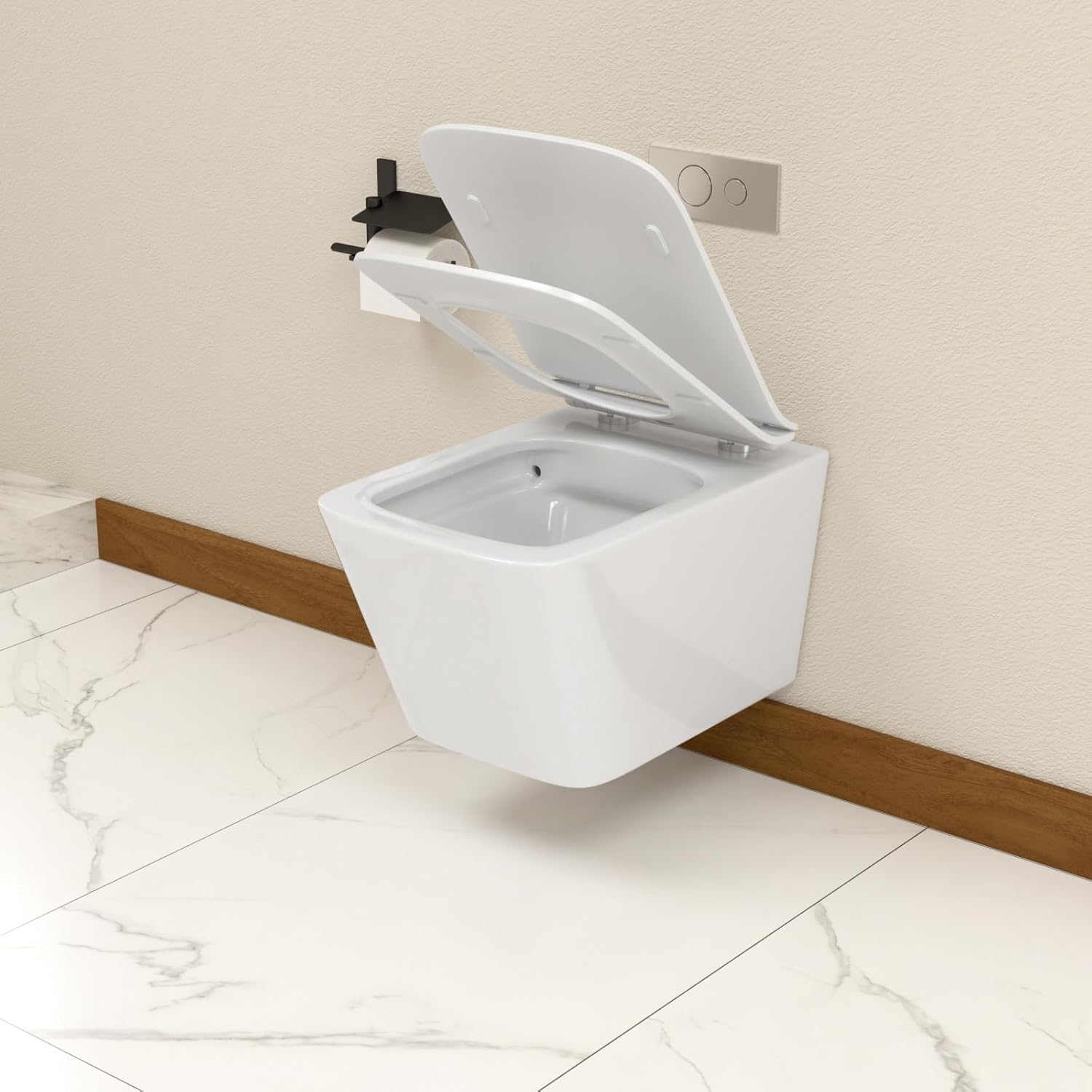 Wall Mount Toilet Elongated Dual Flush Toilet 1.28 GPF One Piece Toilet Compact Flush Toilet With Comfortable Seat Hight Powerful Quick Modern Standard White Bathroom Toilet LOF-T1021