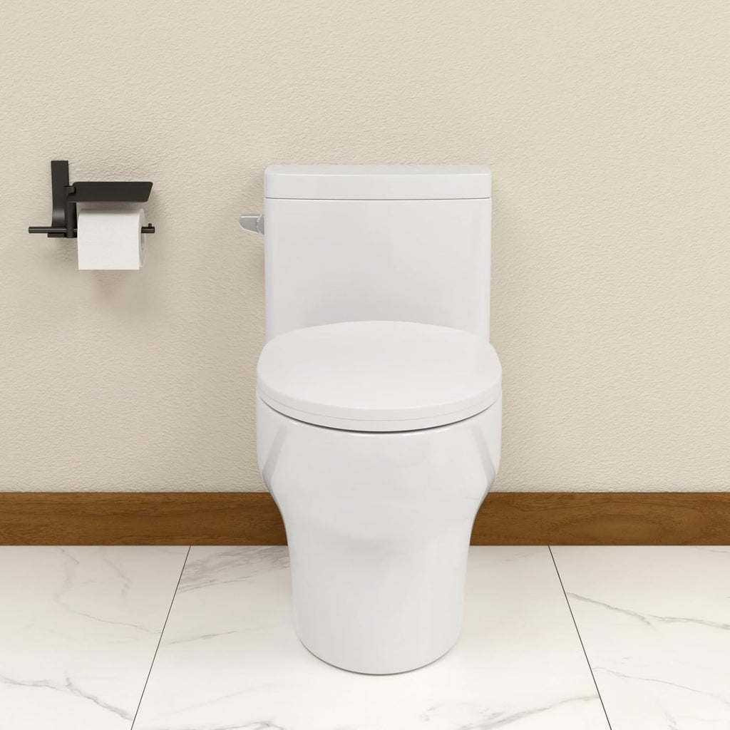 Elongated Dual Flush Toilet 0.8/1.28 GPF One Piece Toilet Compact Toilet Quick Flush Toilet With Comfortable Seat Hight Powerful Quick Modern Standard White Bathroom Toilet LOF-T1029