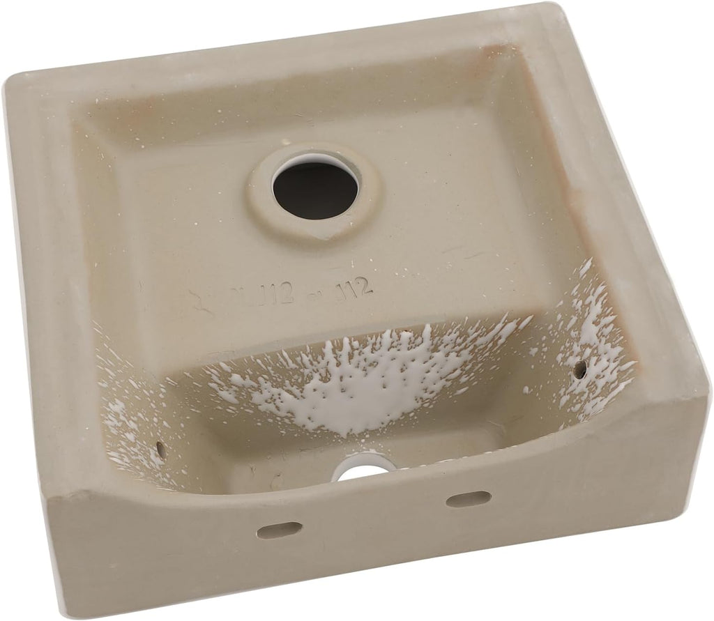 13in x11in  Wall Mounted Vessel Sink Bathroom Wall Hung Sink Rectangular White Porcelain Ceramic Vessel Vanity Sink Art Basin Middle Faucet Hole