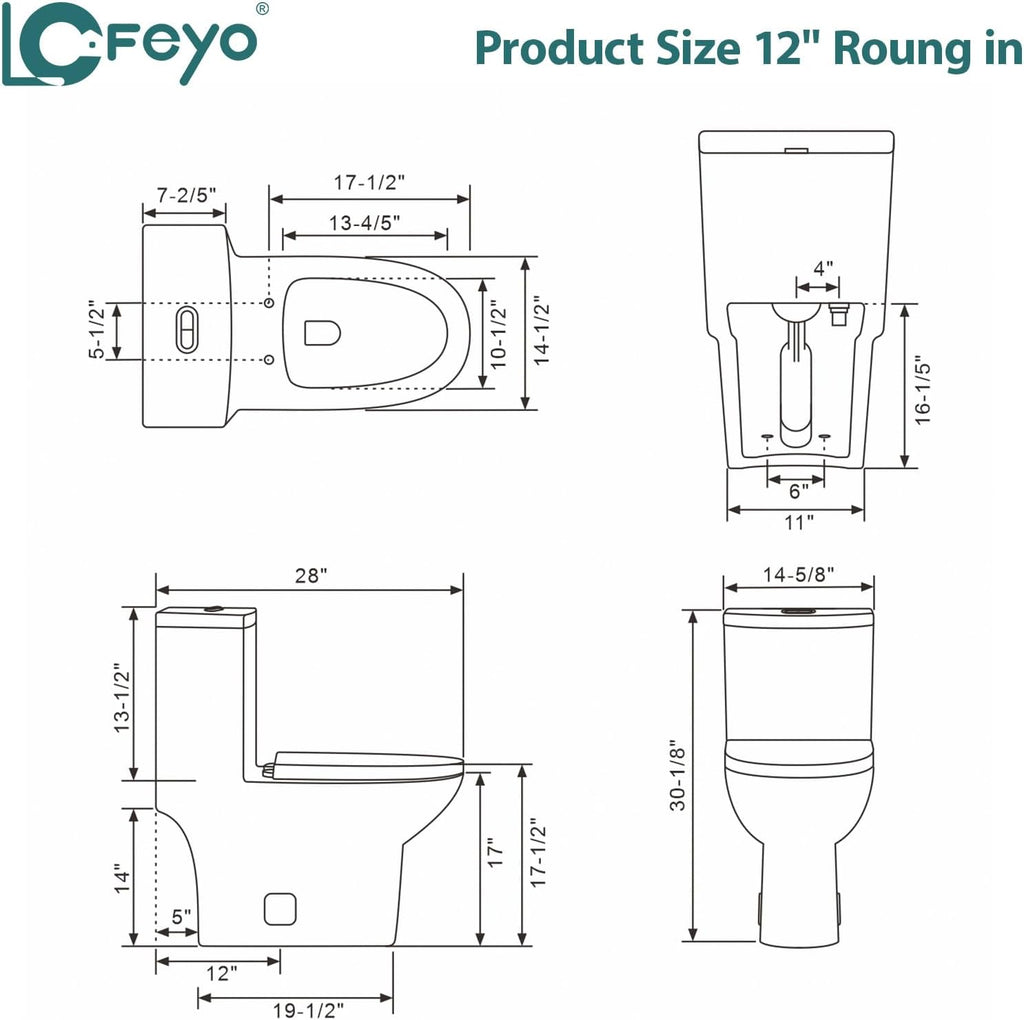 Elongated Dual Flush Toilet 0.8/1.28 GPF One Piece Toilet Compact Toilet Quick Flush Toilet With Comfortable Seat Hight Powerful Quick Modern Standard White Bathroom Toilet LOF-T1025