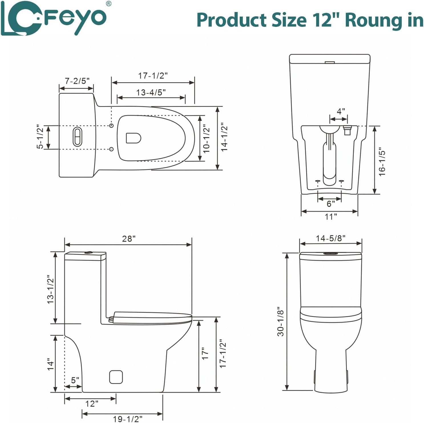 Elongated Dual Flush Toilet 0.8/1.28 GPF One Piece Toilet Compact Toilet Quick Flush Toilet With Comfortable Seat Hight Powerful Quick Modern Standard White Bathroom Toilet LOF-T1025